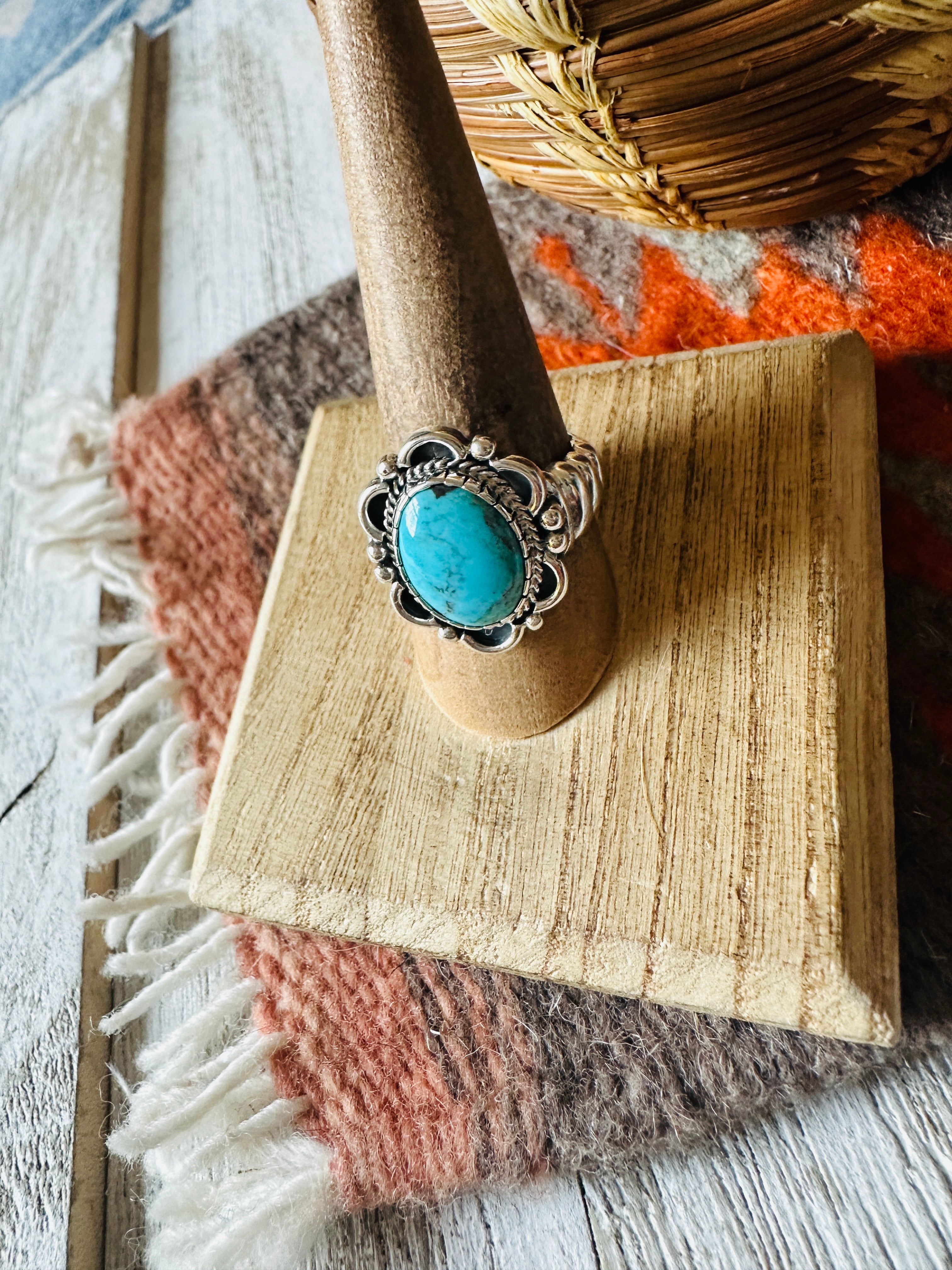 Navajo Turquoise & Sterling Silver Ring Size 8