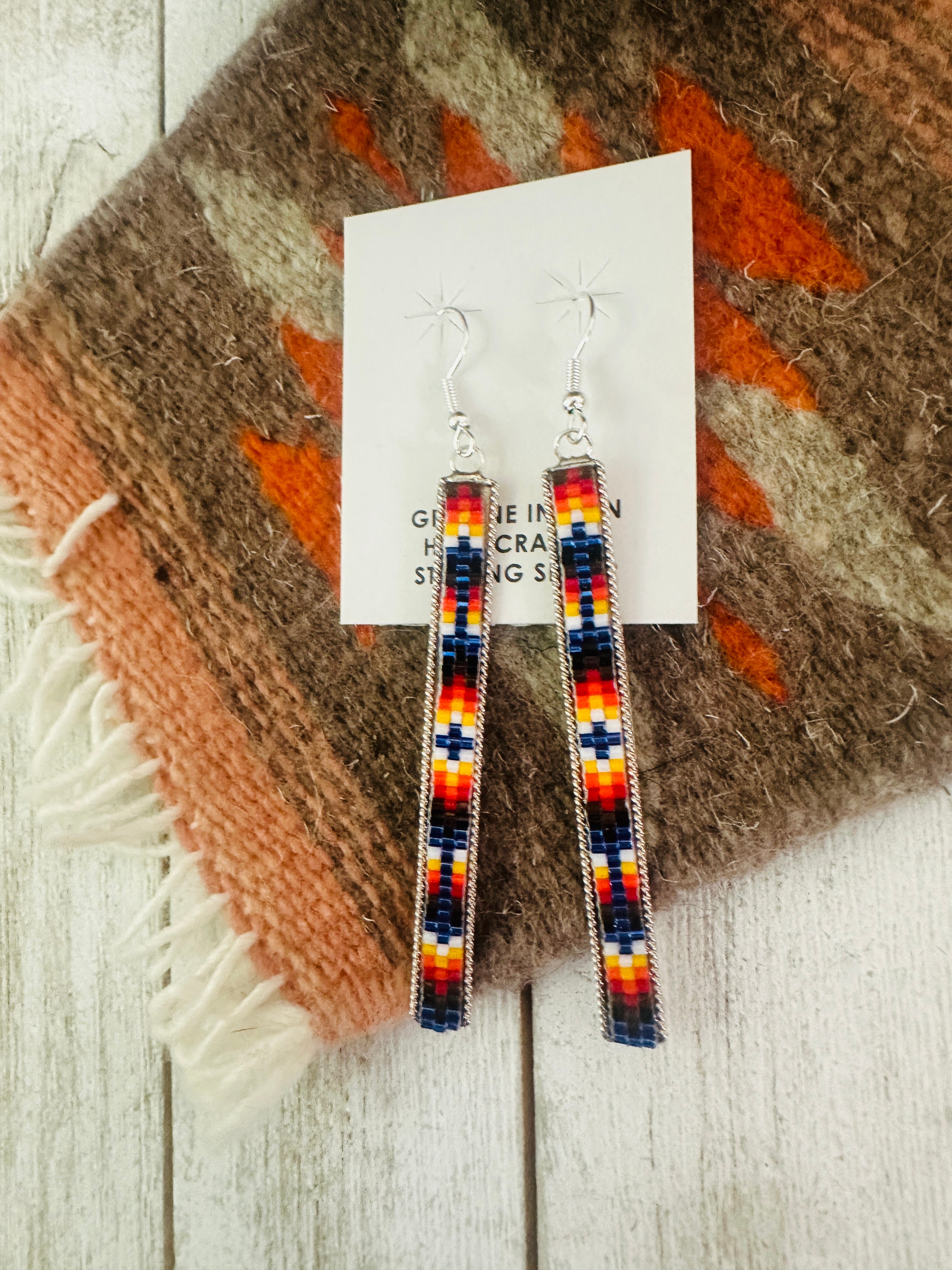 Navajo Handmade Multicolor Beaded Dangle Earrings