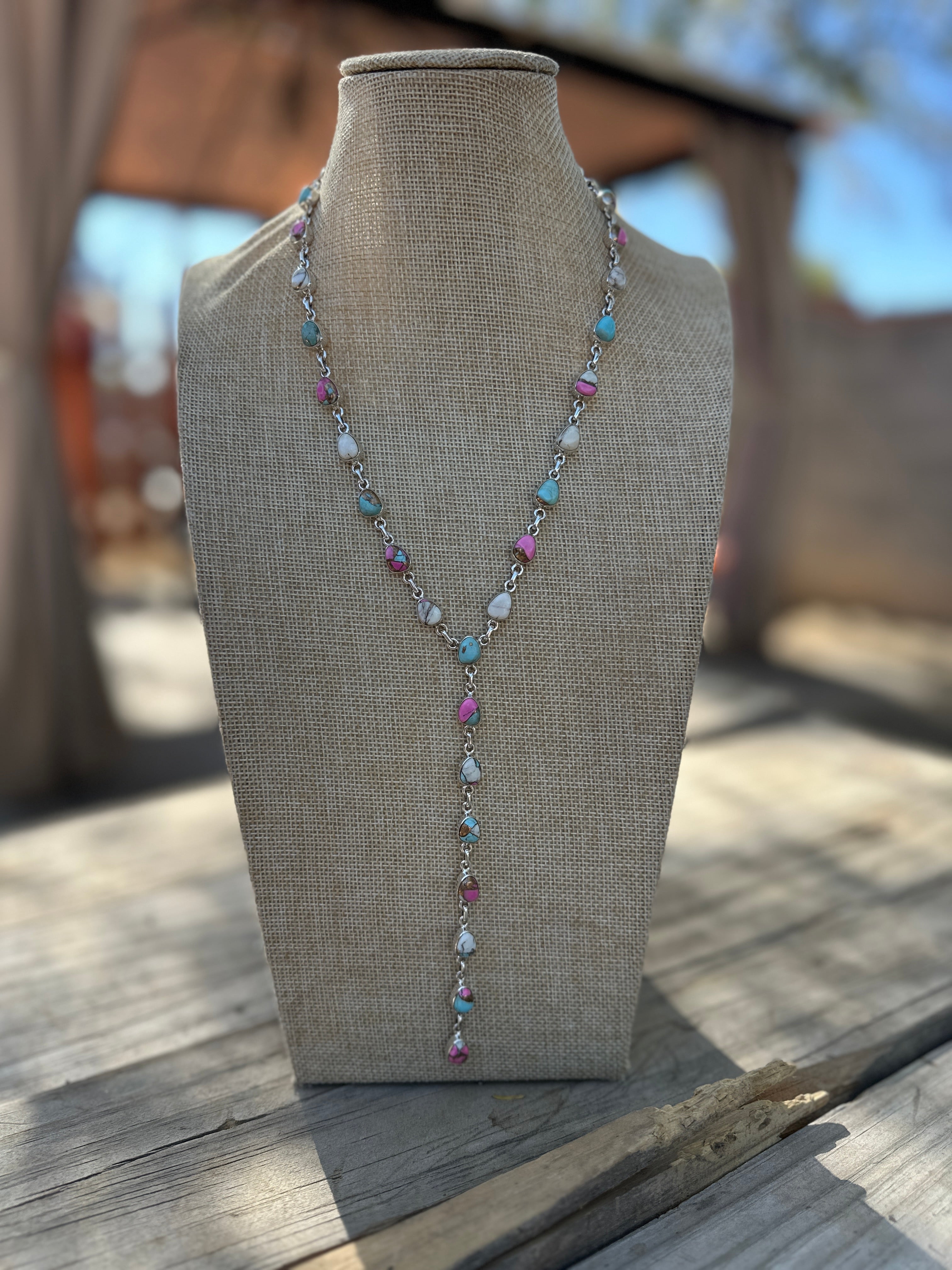 Handmade Cotton Candy Sterling Silver Lariat Necklace