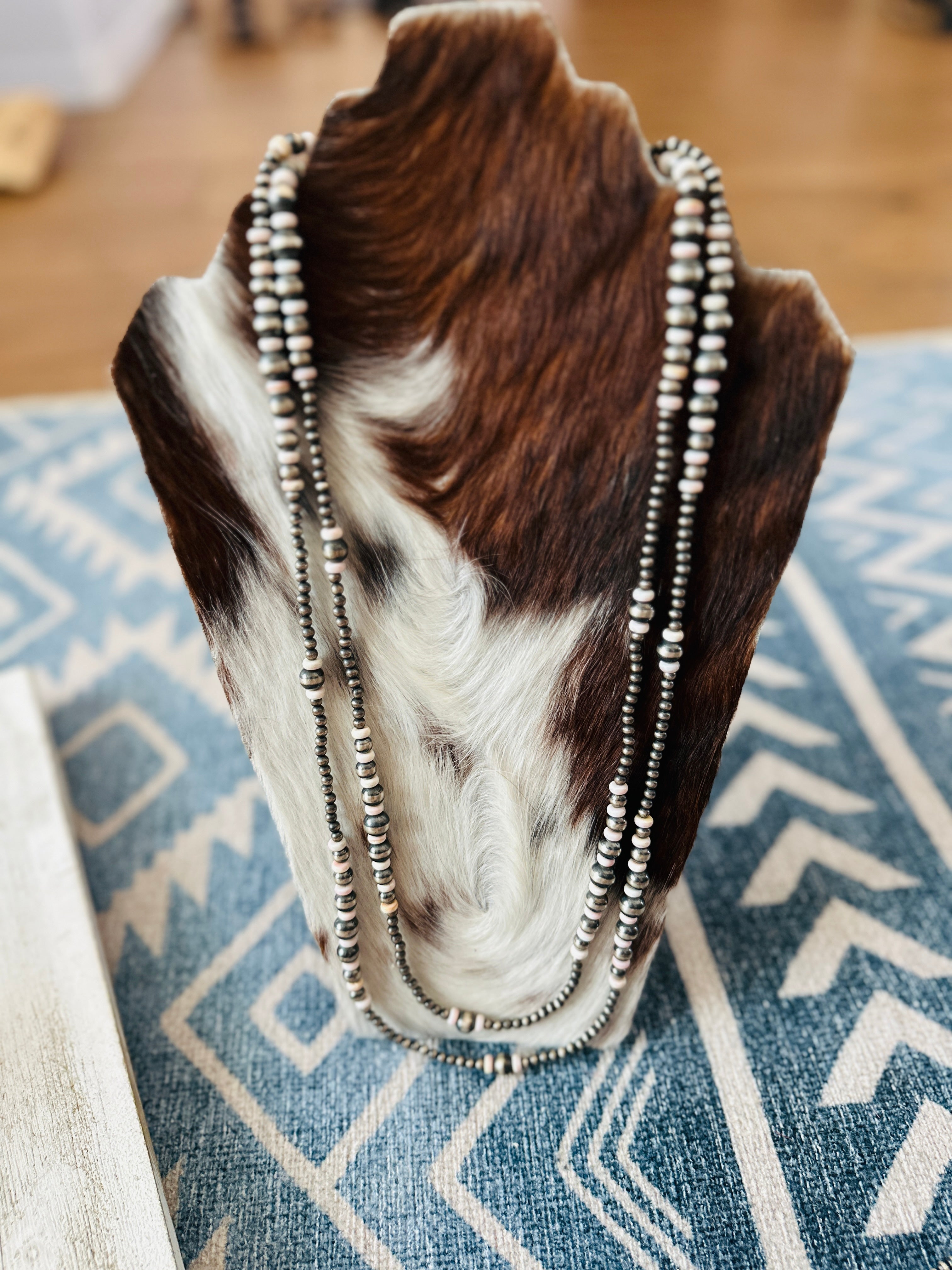 Handcrafted Sterling Silver Pearl & Queen Pink Conch 60” Beaded Necklace