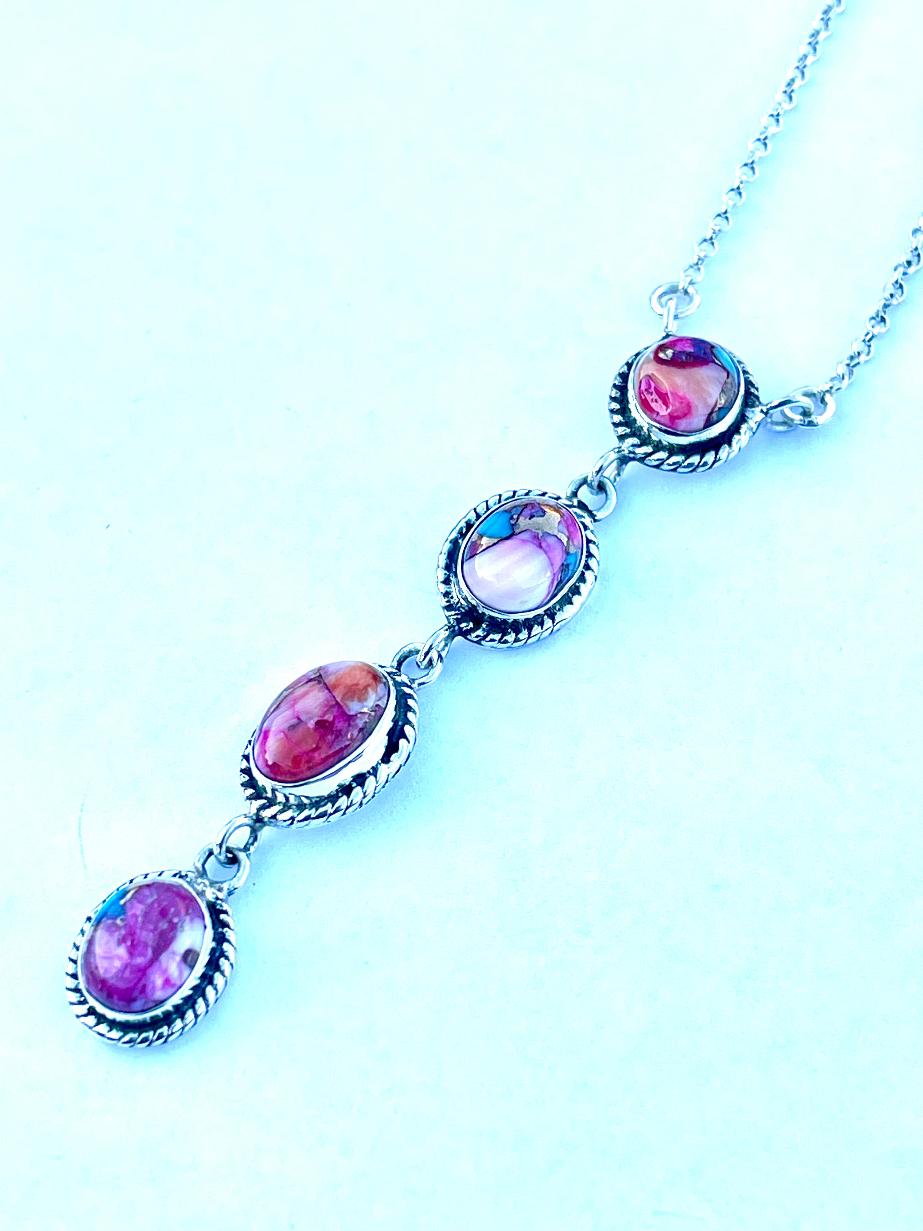 Handmade Sterling Silver & Pink Dream Mojave 4 Stone Necklace