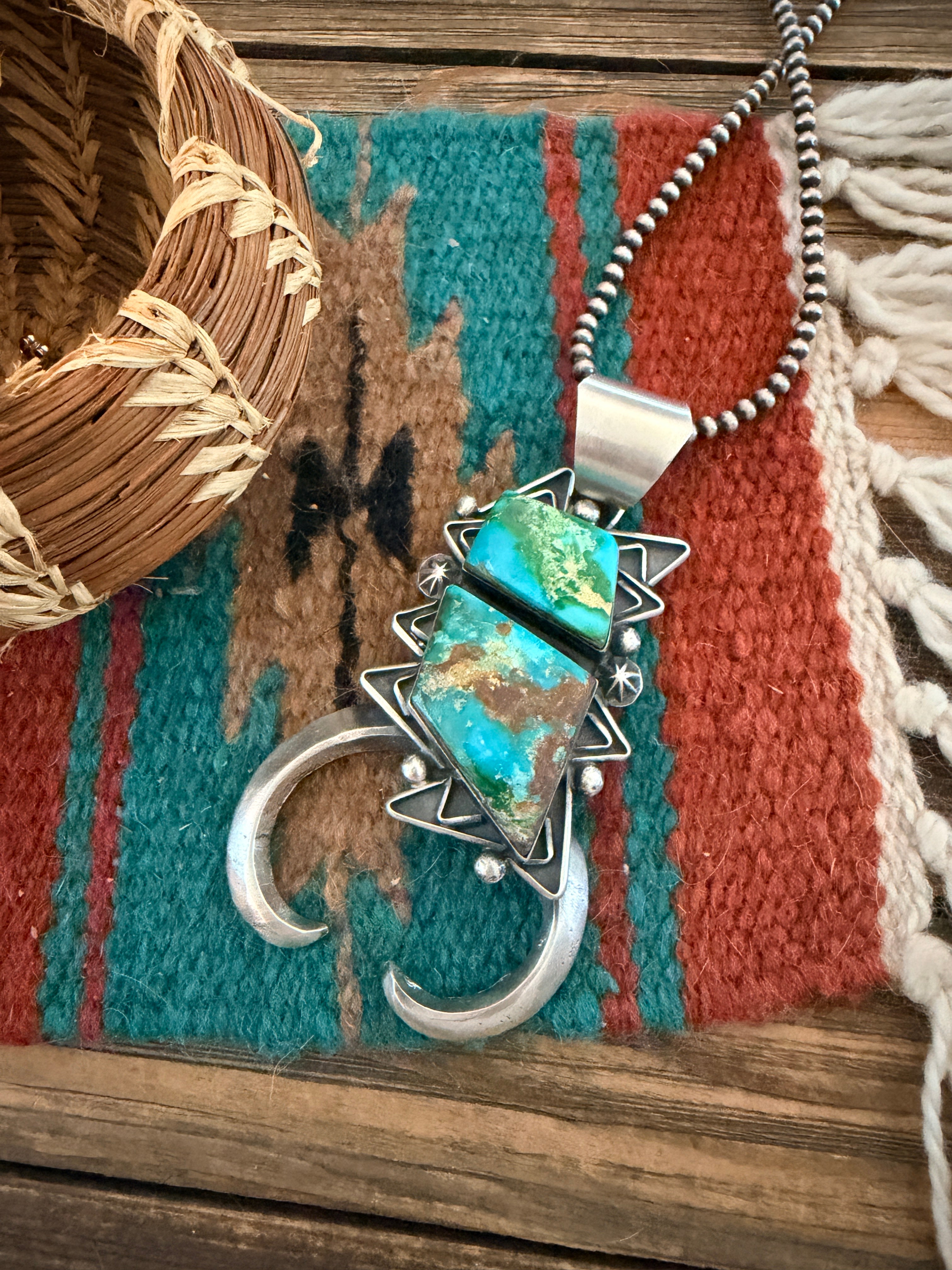 Handcrafted Sterling Silver & Sonoran Mountain Turquoise Naja Pendant by Chimney Butte