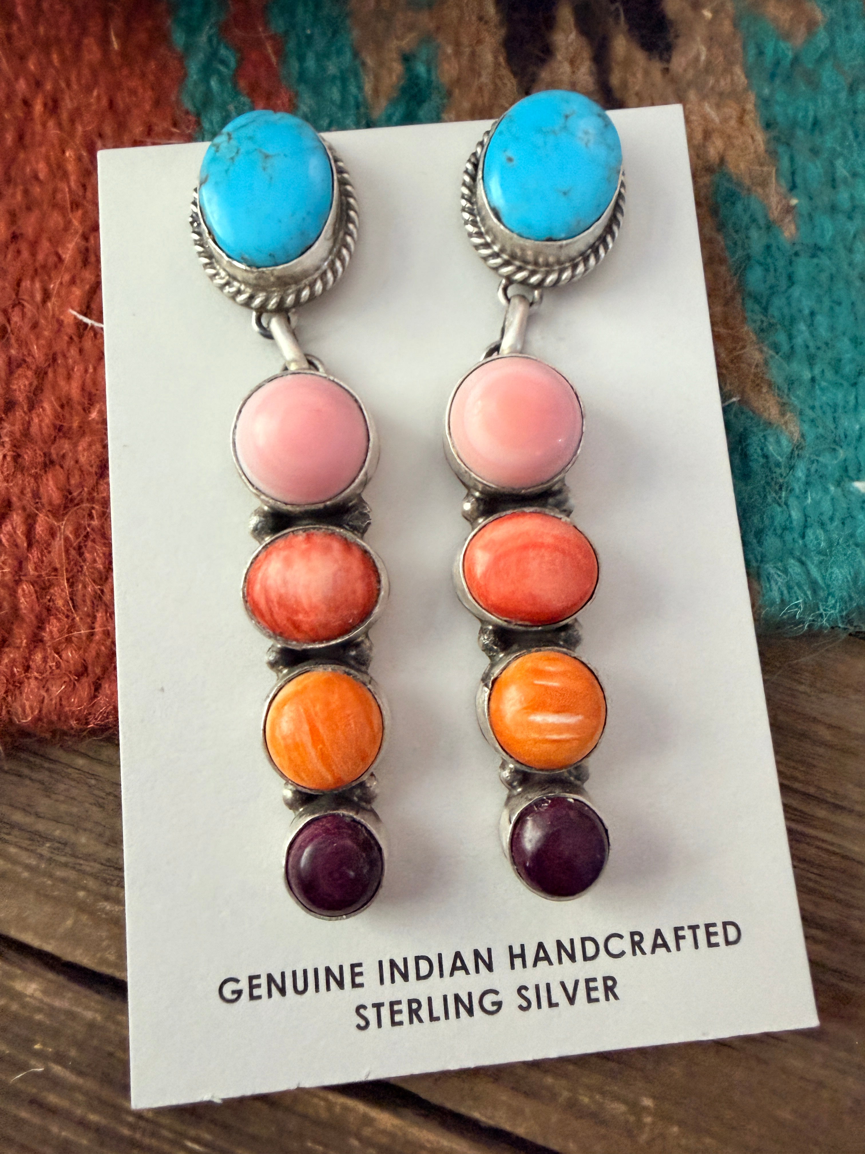 Handcrafted Multi Stone & Sterling Silver Dangle Earrings