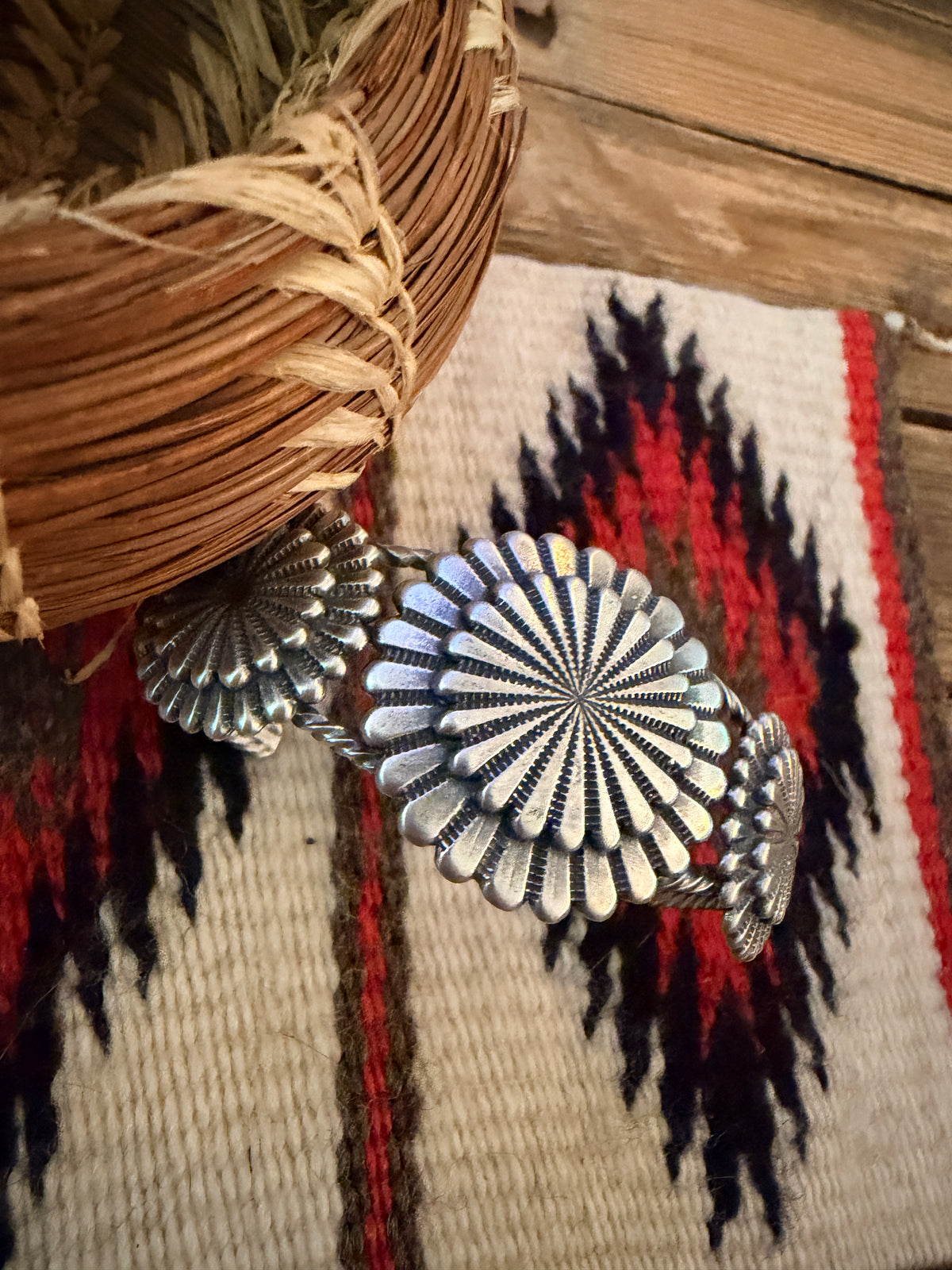Handcrafted Sterling Silver Concho Cuff Bracelet by Darrell Morgan