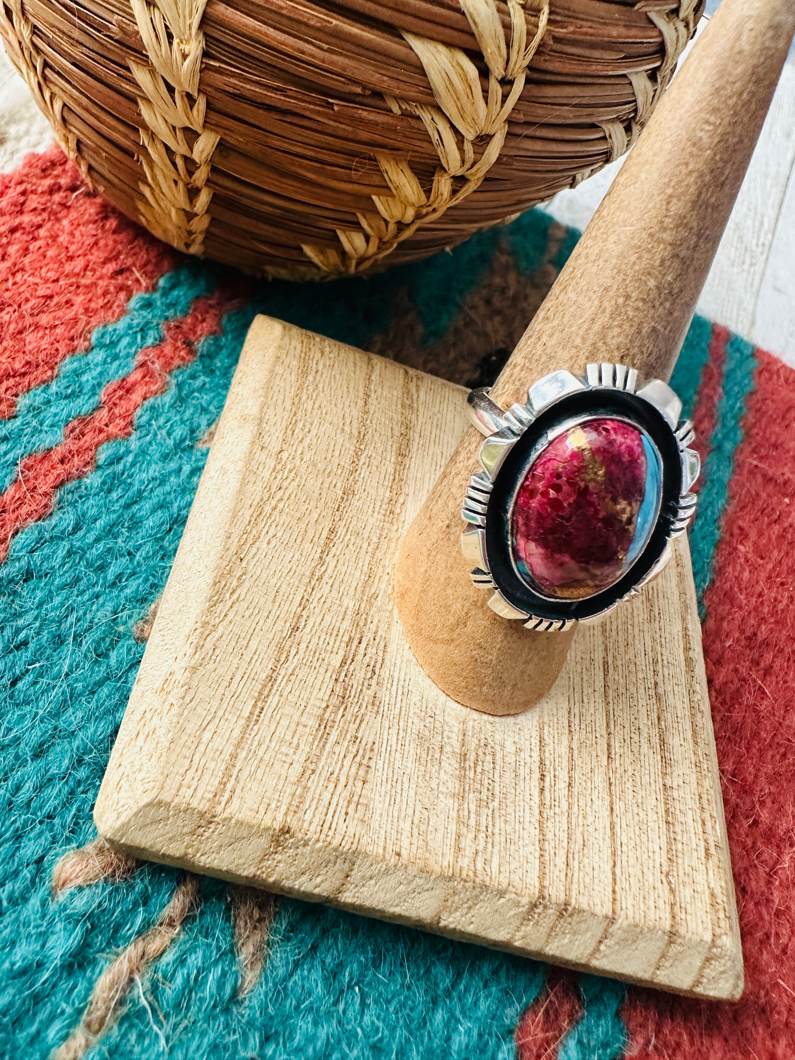 Navajo Sterling Silver & Pink Dream Mojave Adjustable Ring