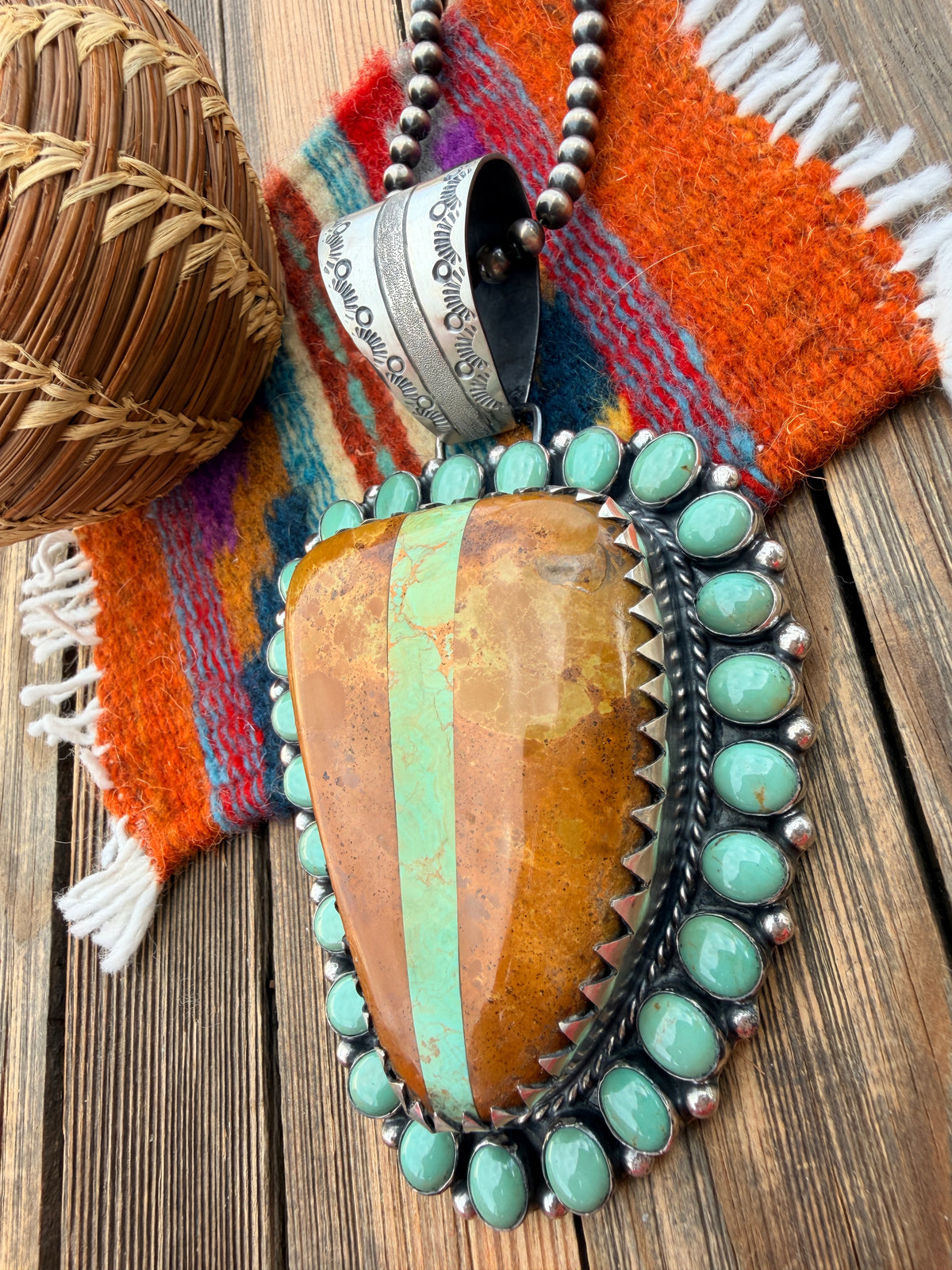 Handcrafted Sterling Silver & Boulder Ribbon Turquoise Pendant by Harry Jake