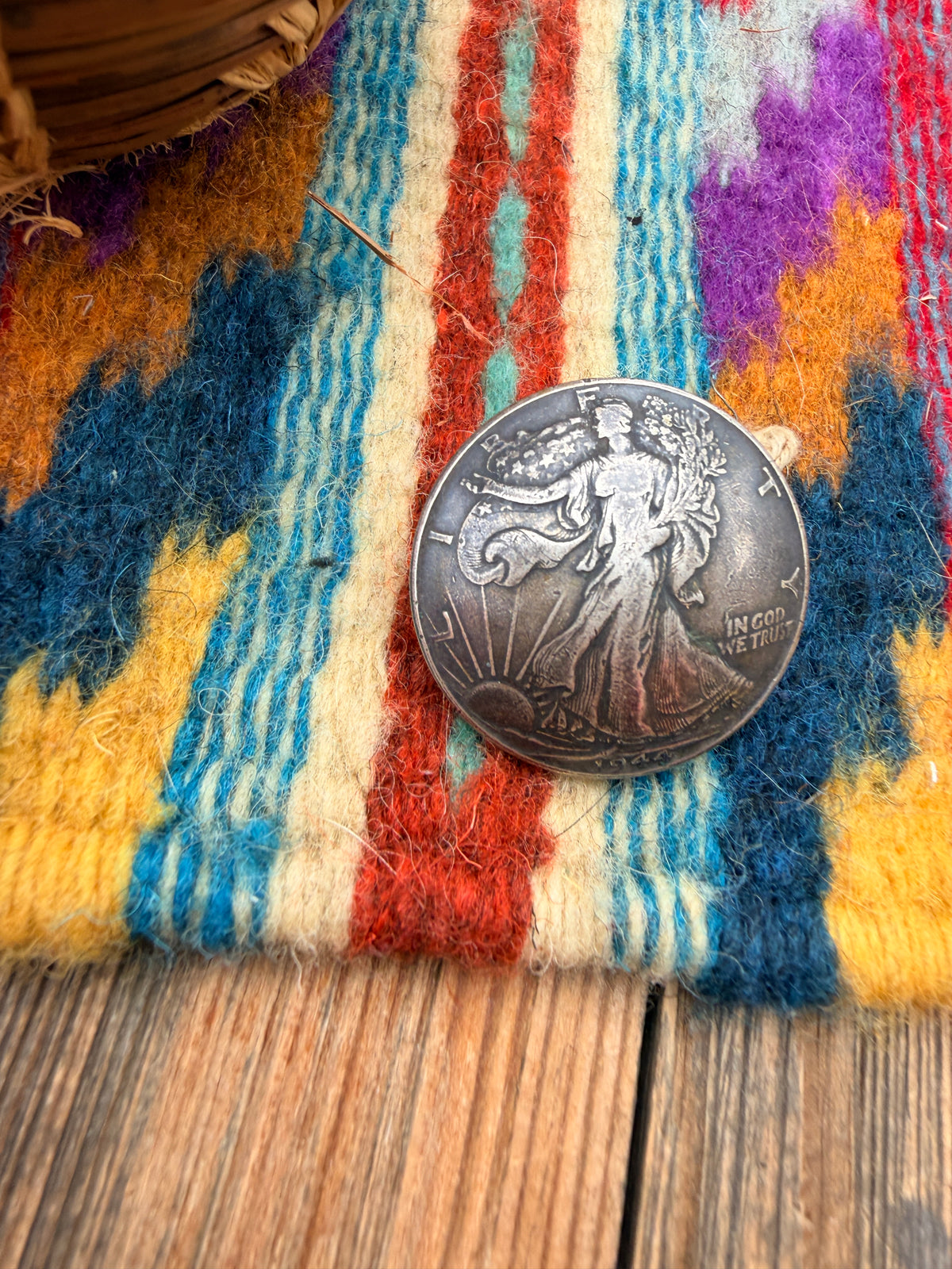 Old Pawn Handcrafted Liberty Half Dollar Button