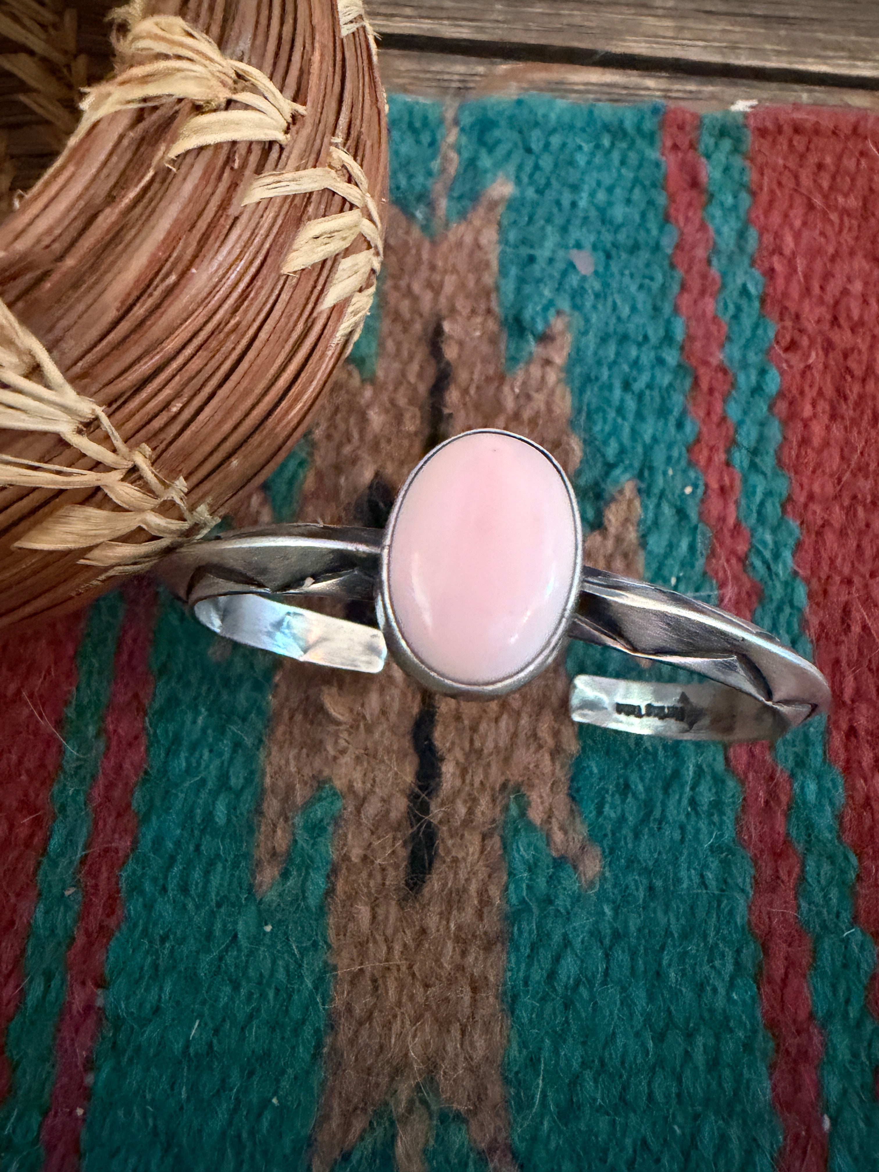 Handcrafted Queen Pink Conch & Sterling Silver Cuff Bracelet