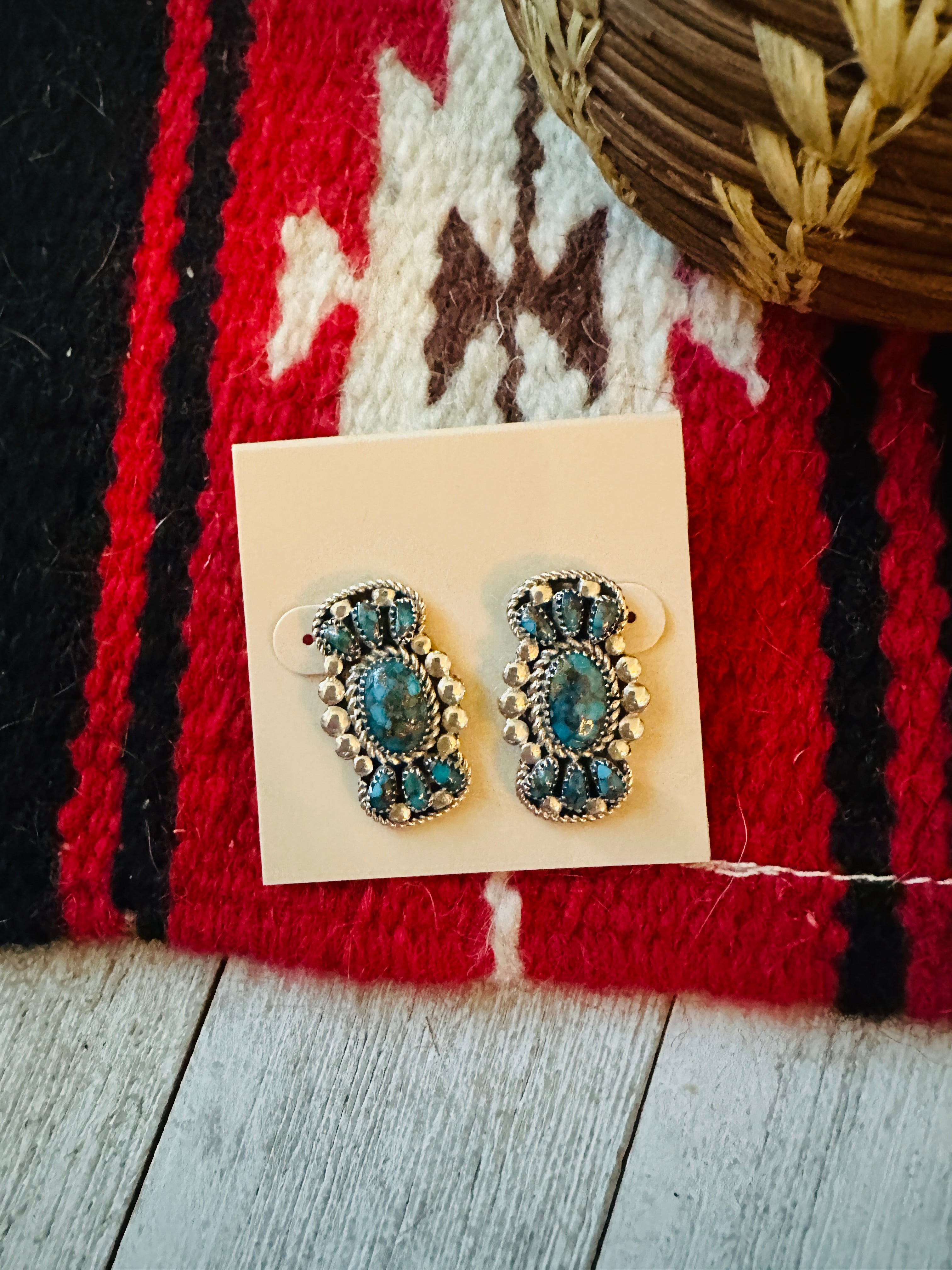 Navajo Kingman Web Turquoise & Sterling Silver Post Earrings