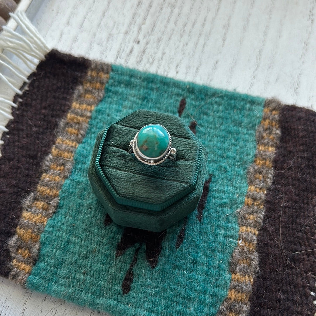 Navajo Single Stone Turquoise & Sterling Silver Ring Size 8