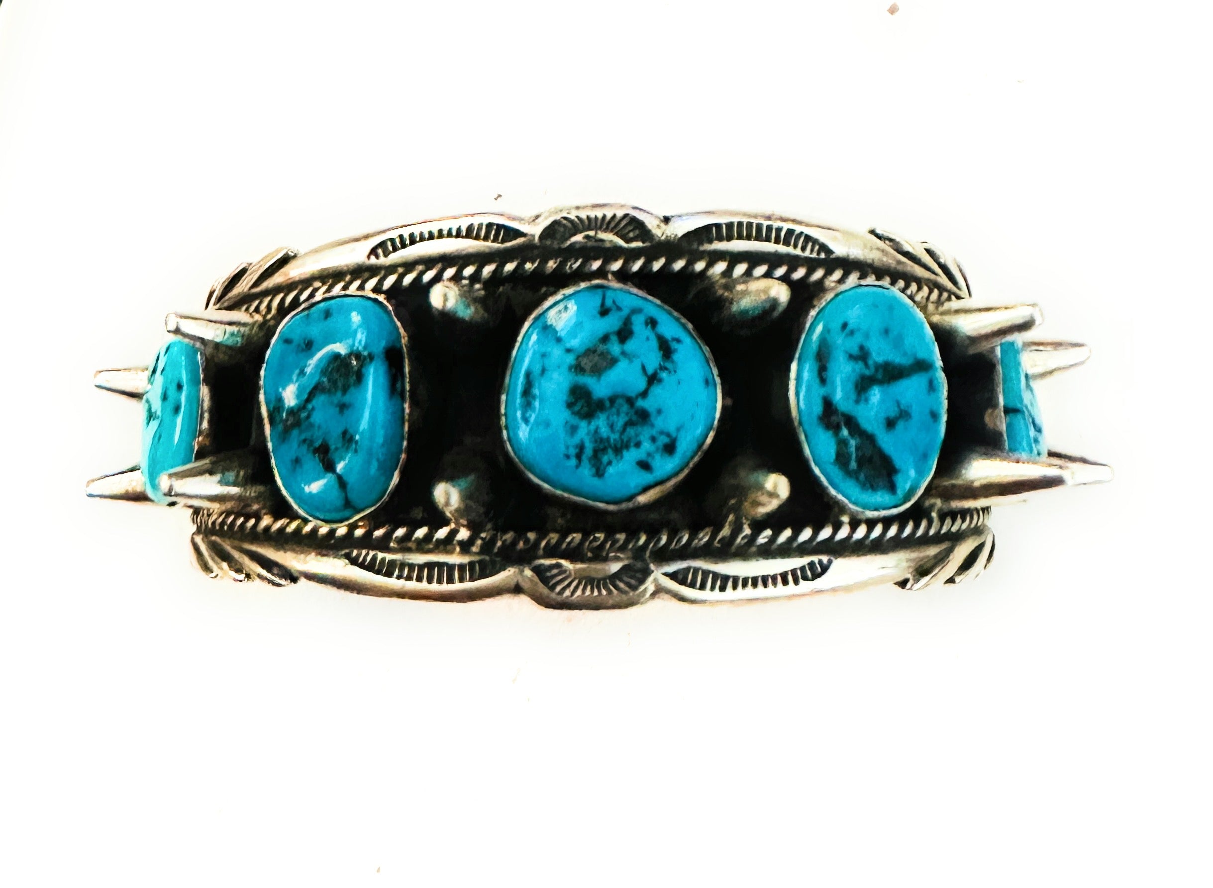 Navajo Kingman Turquoise & Sterling Silver Spiked Cuff Bracelet