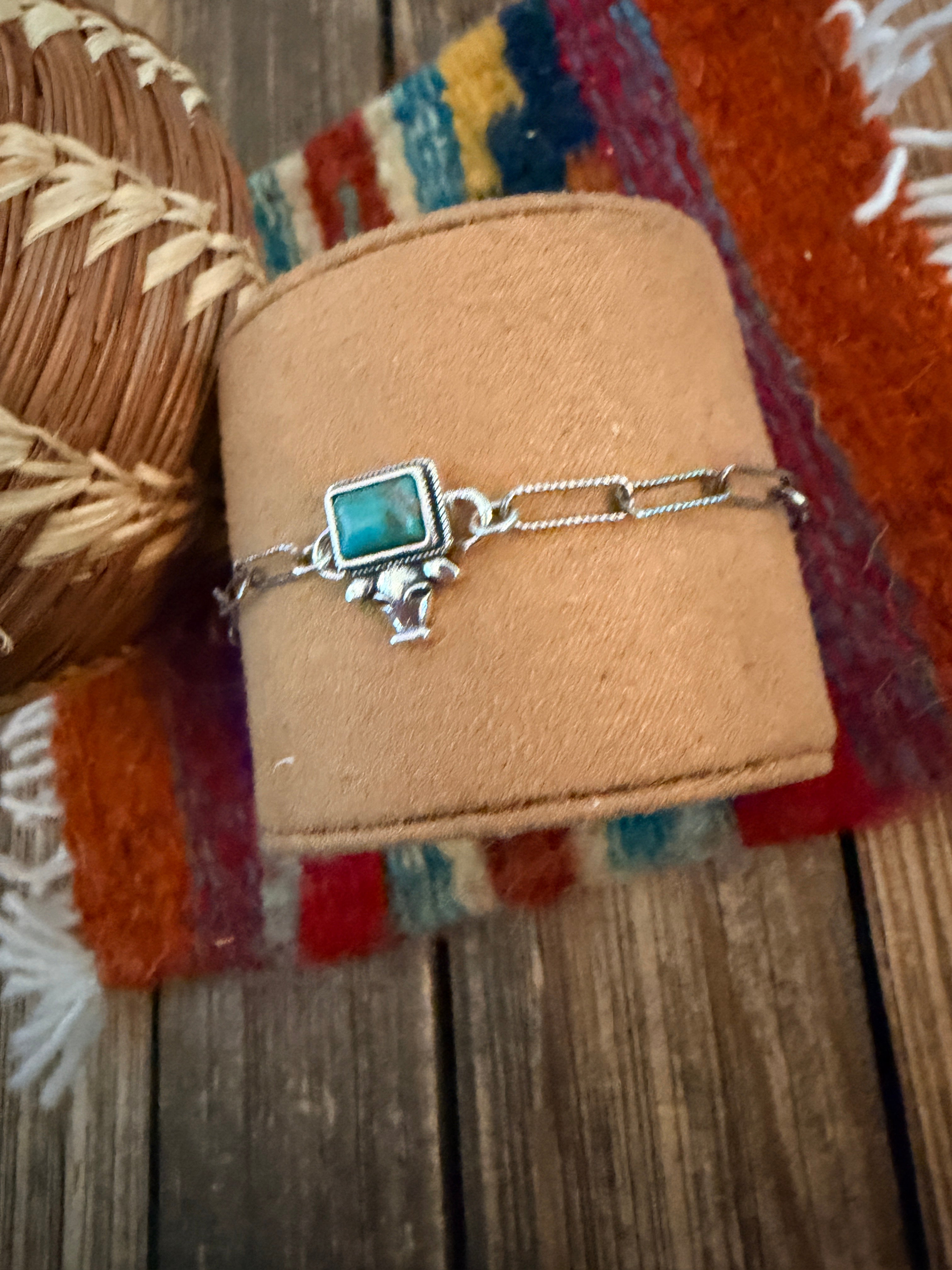 Handmade Kingman Turquoise & Sterling Silver Cow Anklet