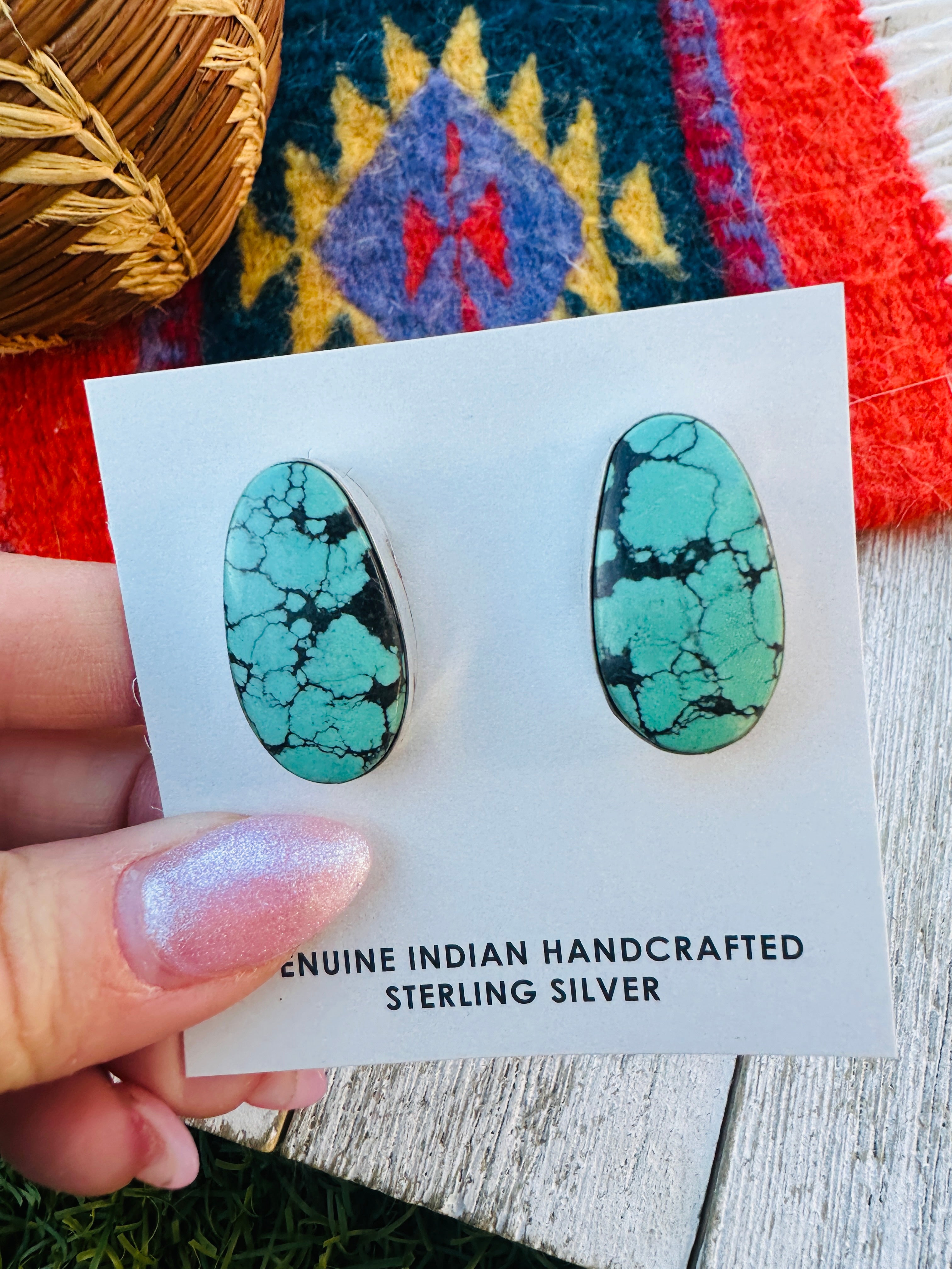 Handcrafted Kingman Web Turquoise & Sterling Silver Post Earrings