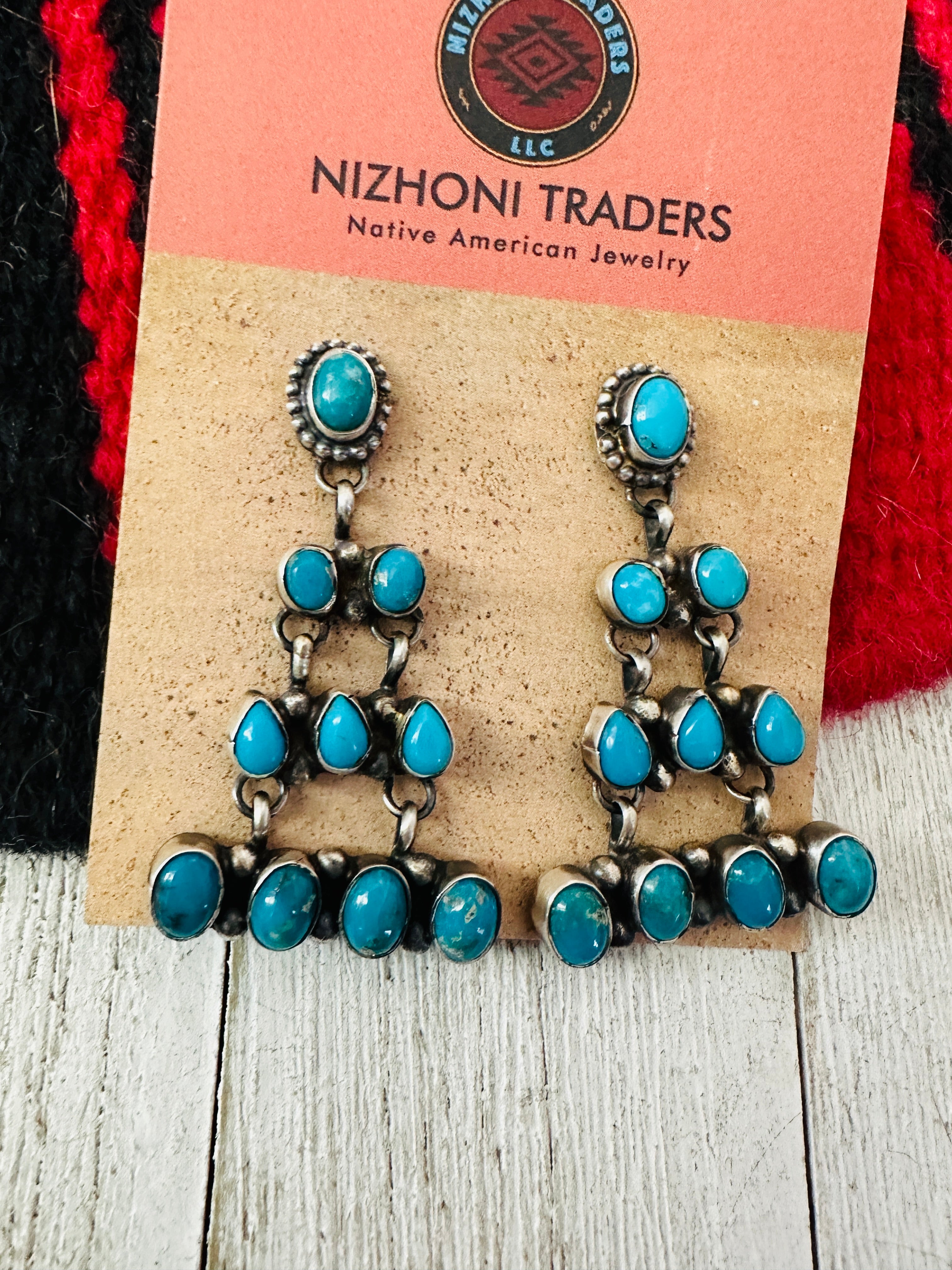 Navajo Sleeping Beauty Turquoise & Sterling Silver Chandelier Dangle Earrings