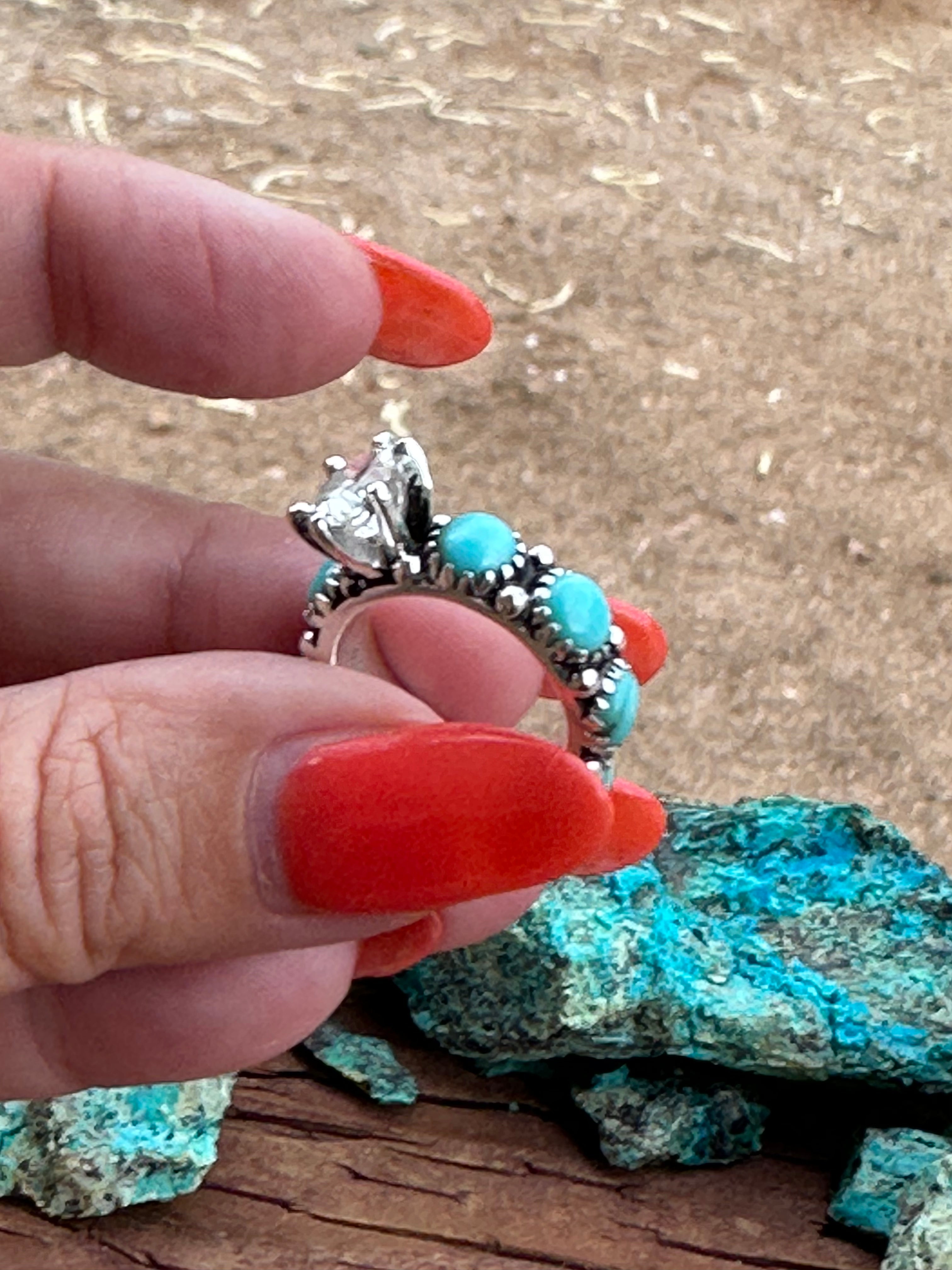 Kingman Turquoise & White Topaz Sterling Silver Forever Ring