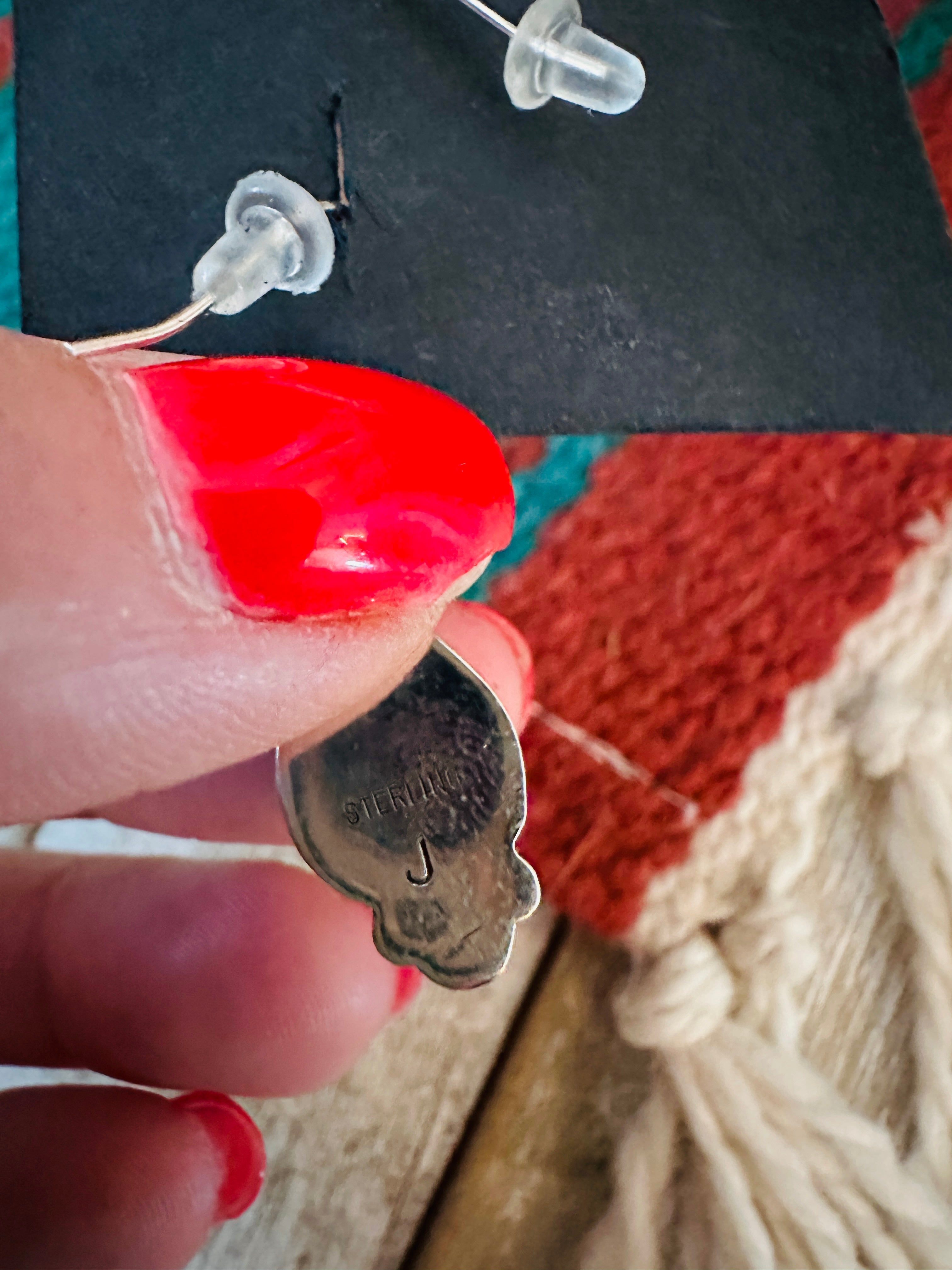 Navajo Rainbow Calsilica & Sterling Silver Inlay Dangle Earrings