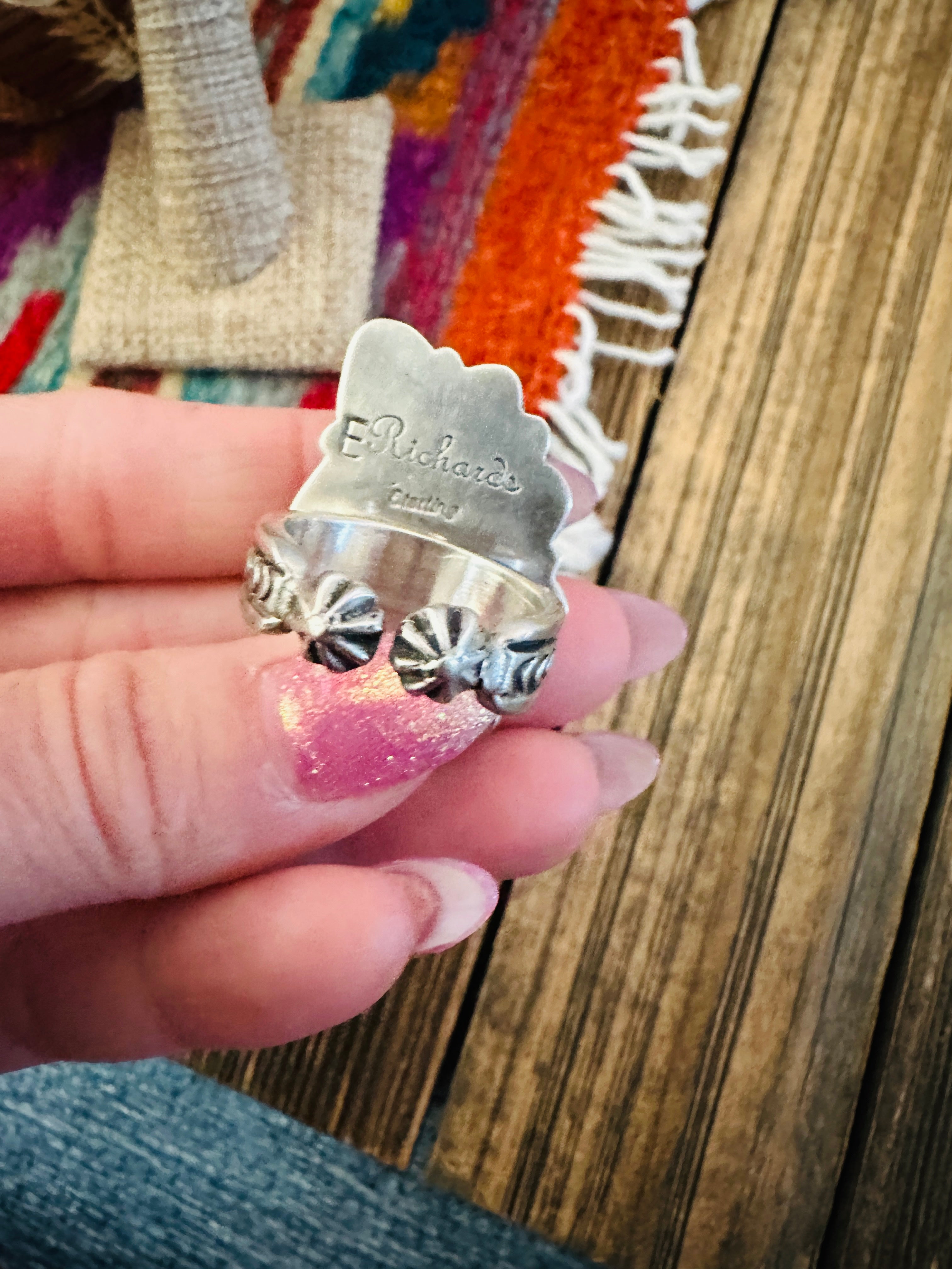 Handcrafted Turquoise & Sterling Silver Adjustable Cluster Ring by Elouise Richards