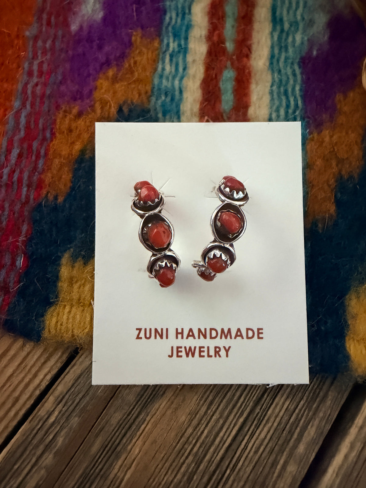 Handcrafted Sterling Silver & Coral Snake Eye Hoop Earrings