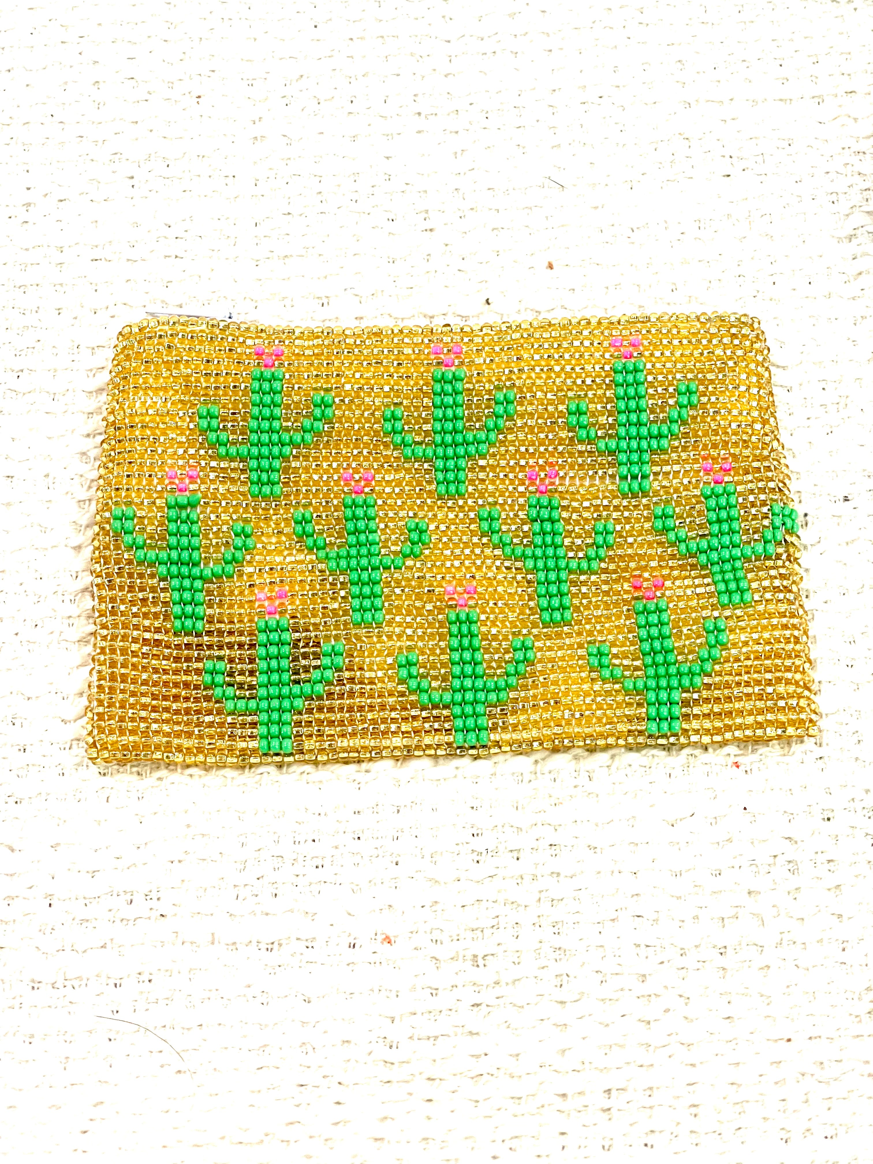 Handmade Beaded Saguaro Cactus Coin Purse Gold