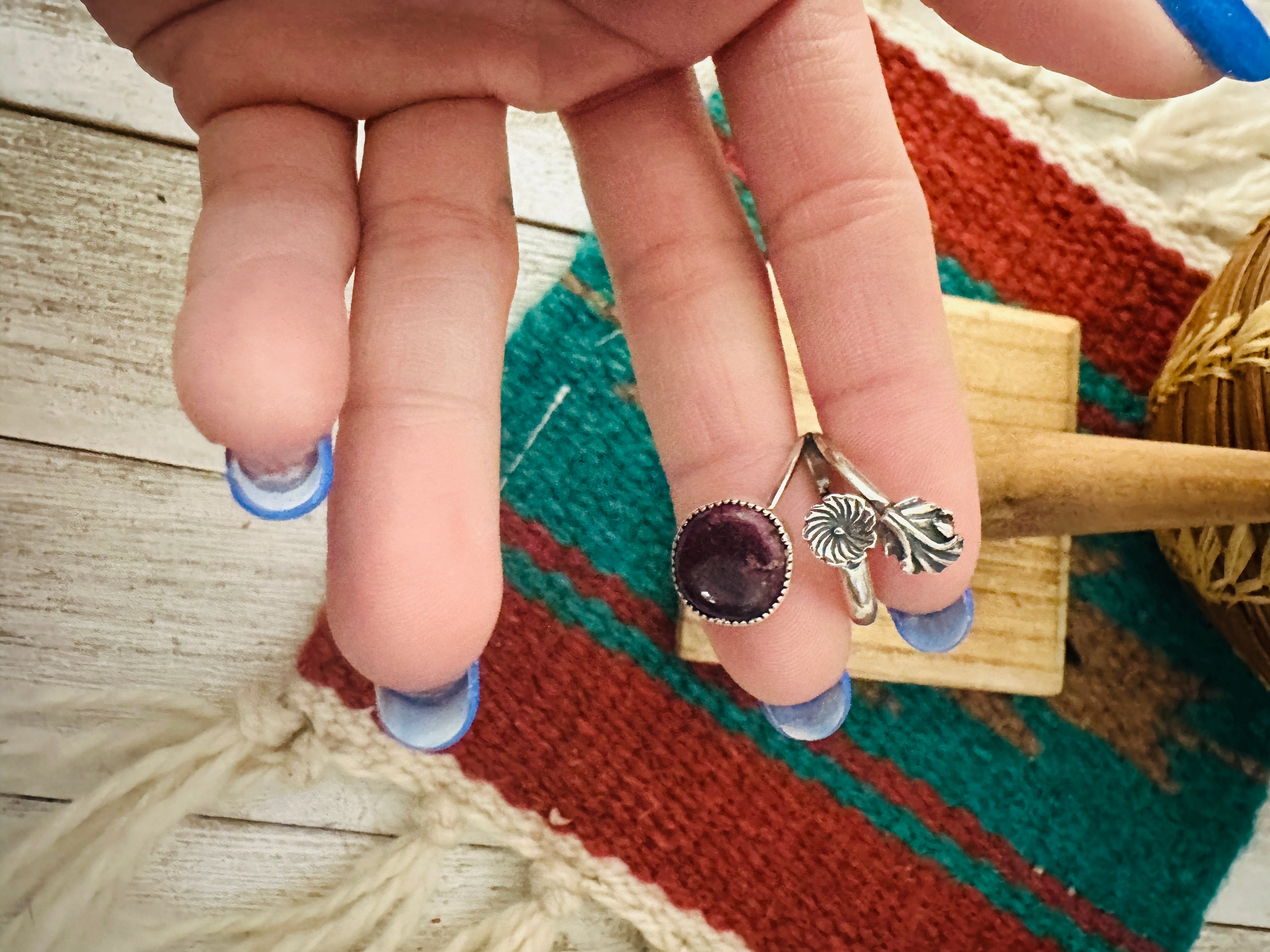 Navajo Purple Spiny & Sterling Silver Flower Ring Size 7.75