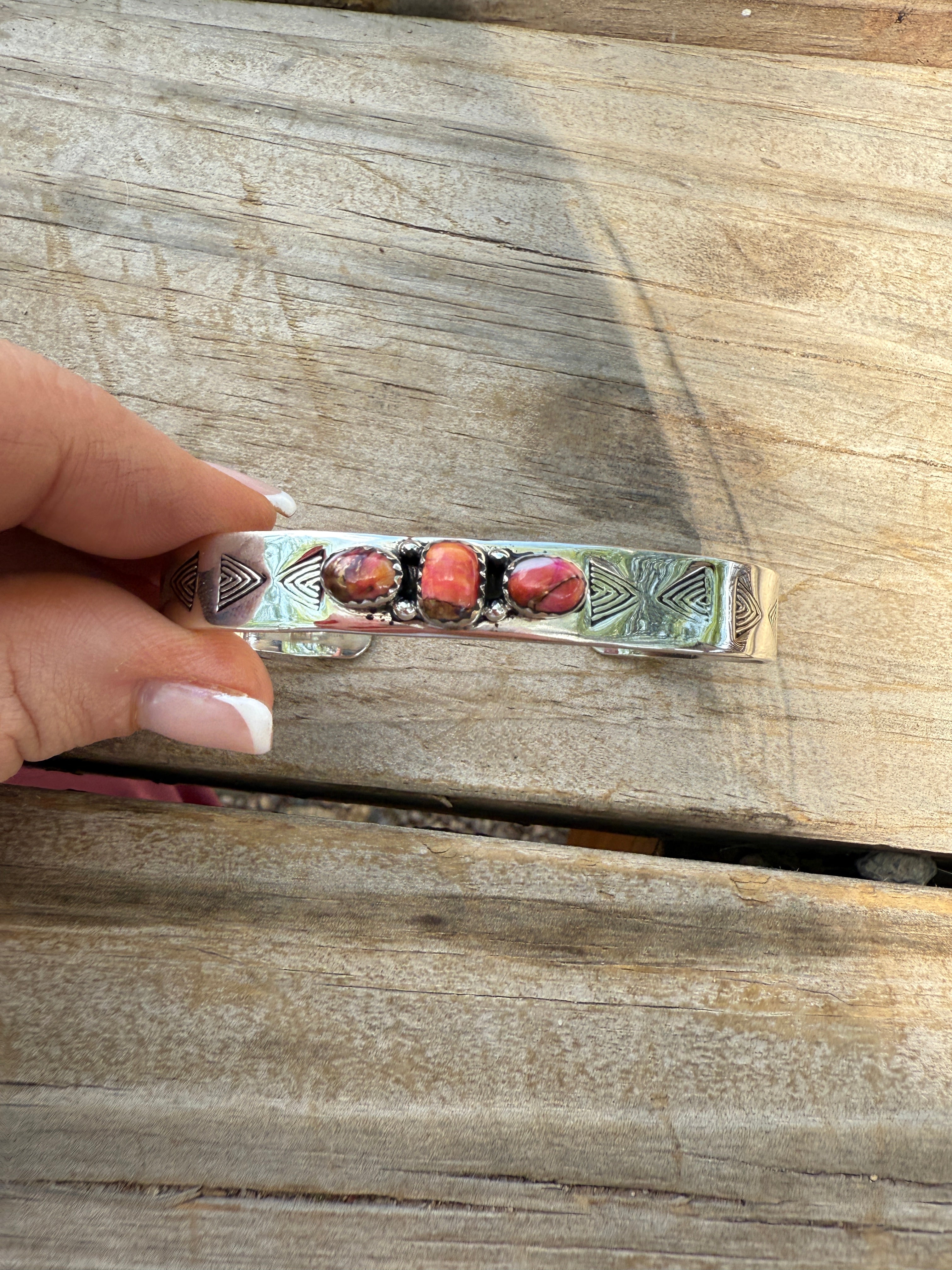 Handmade Sterling Silver & Pink Dream Mojave Cuff Bracelet