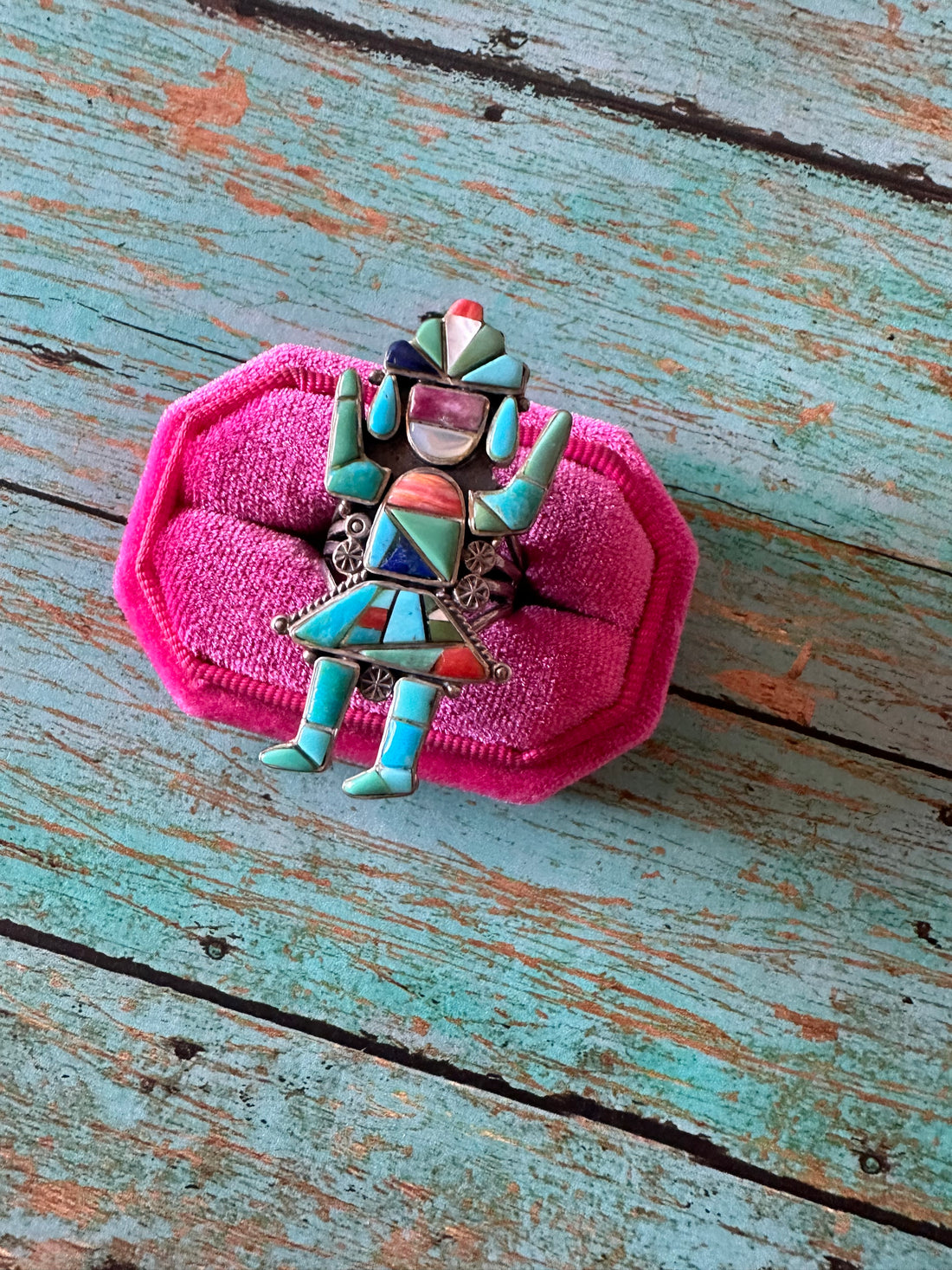 Handmade Sterling Silver & Multi Stone Inlay Kachina Ring Size 10