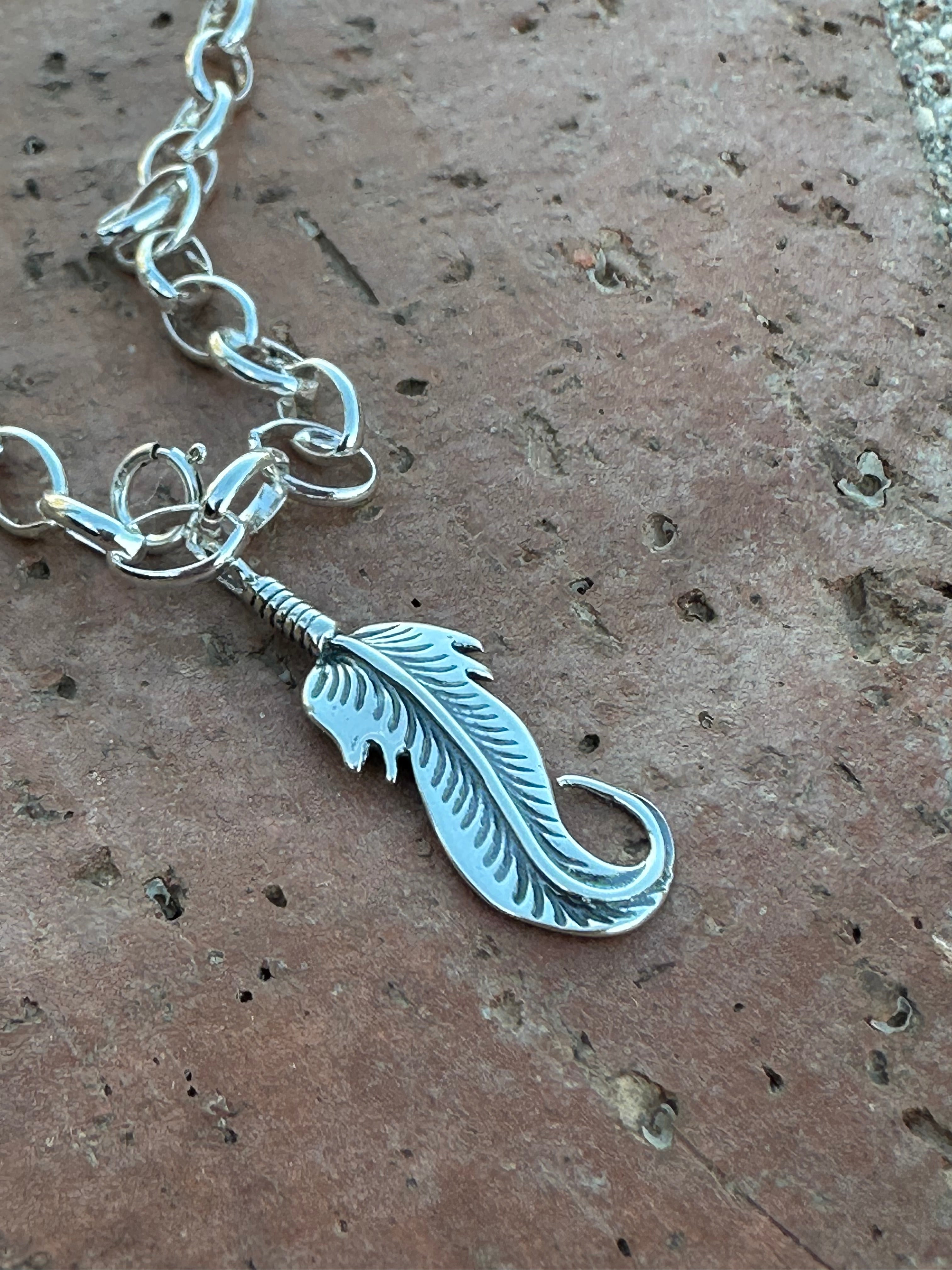 Navajo Crafted Sterling Silver Feather Charm