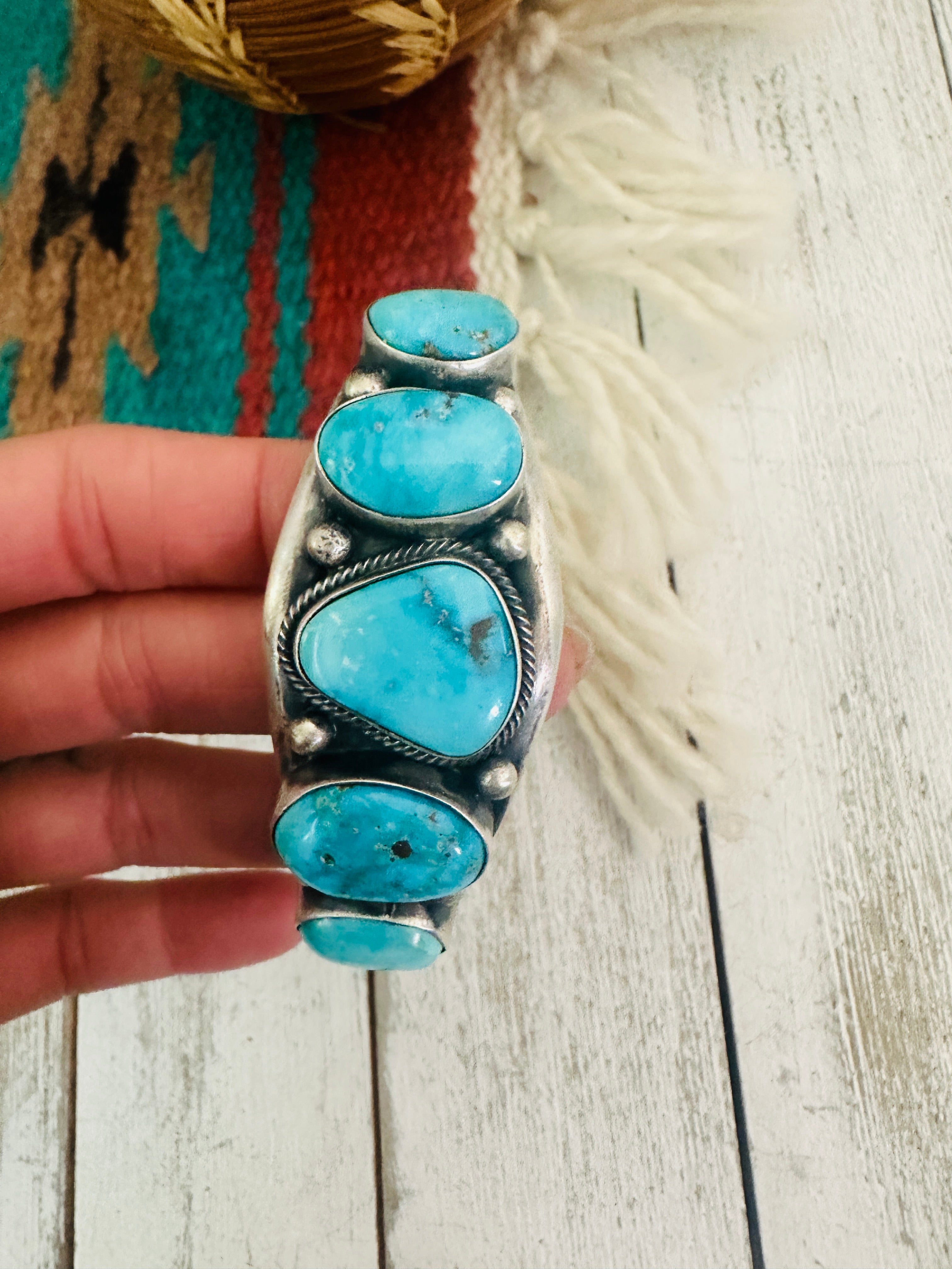 Navajo Kingman Turquoise & Sterling Silver Cuff Bracelet