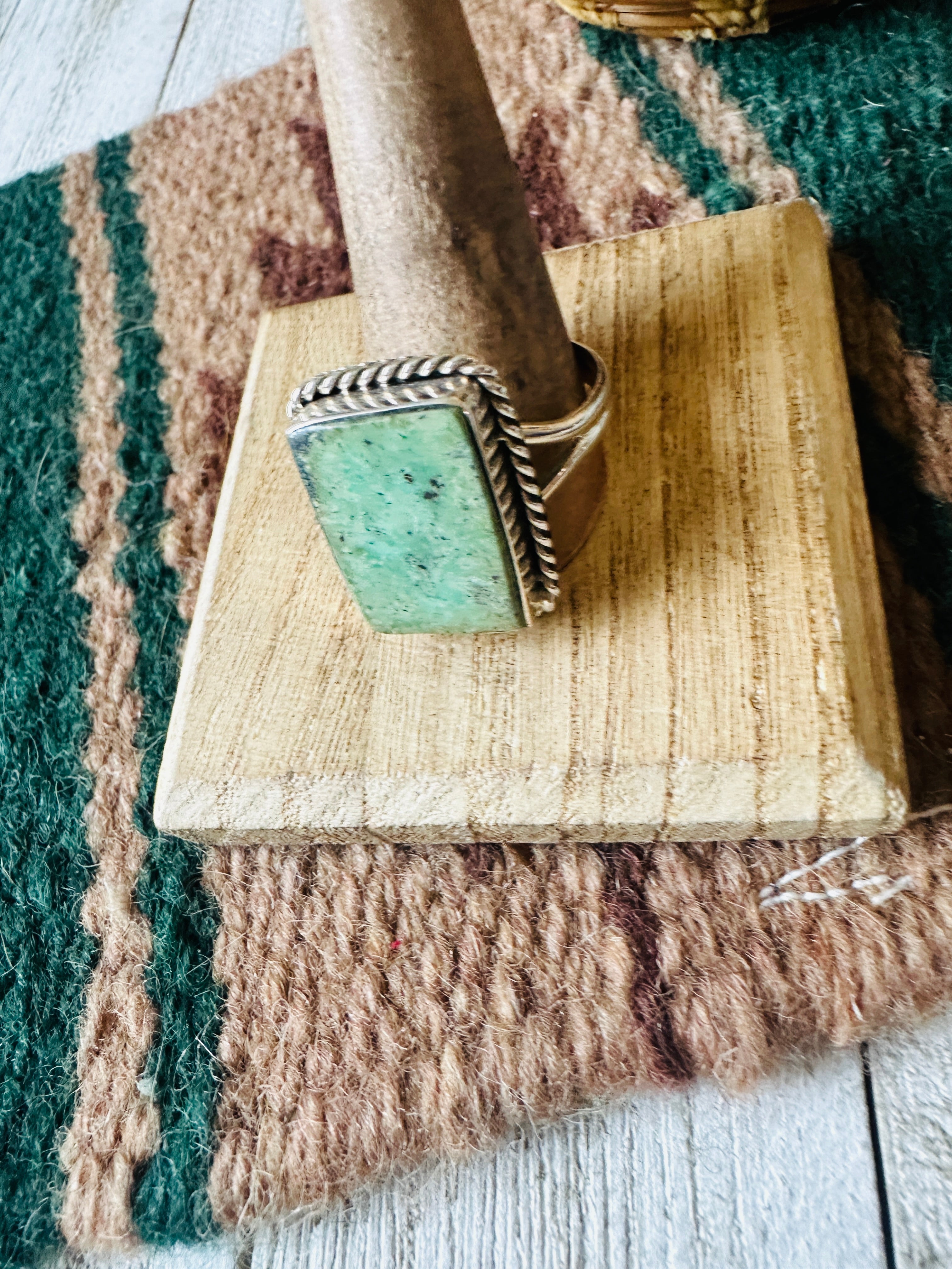 Navajo Sterling Silver & Turquoise Rectangle Ring Size 14