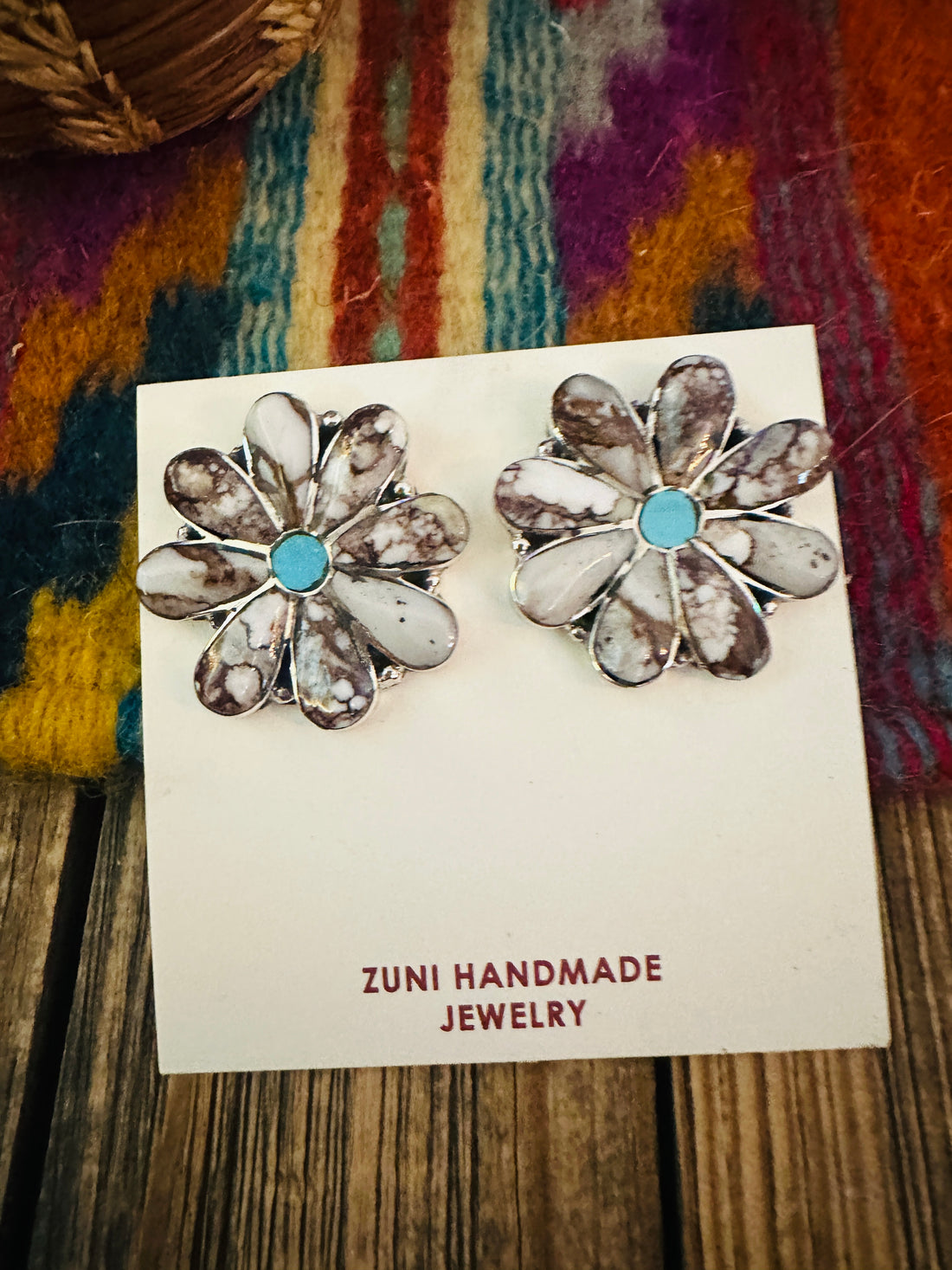 Handcrafted Wild Horse, Turquoise & Sterling Silver Flower Post Earrings