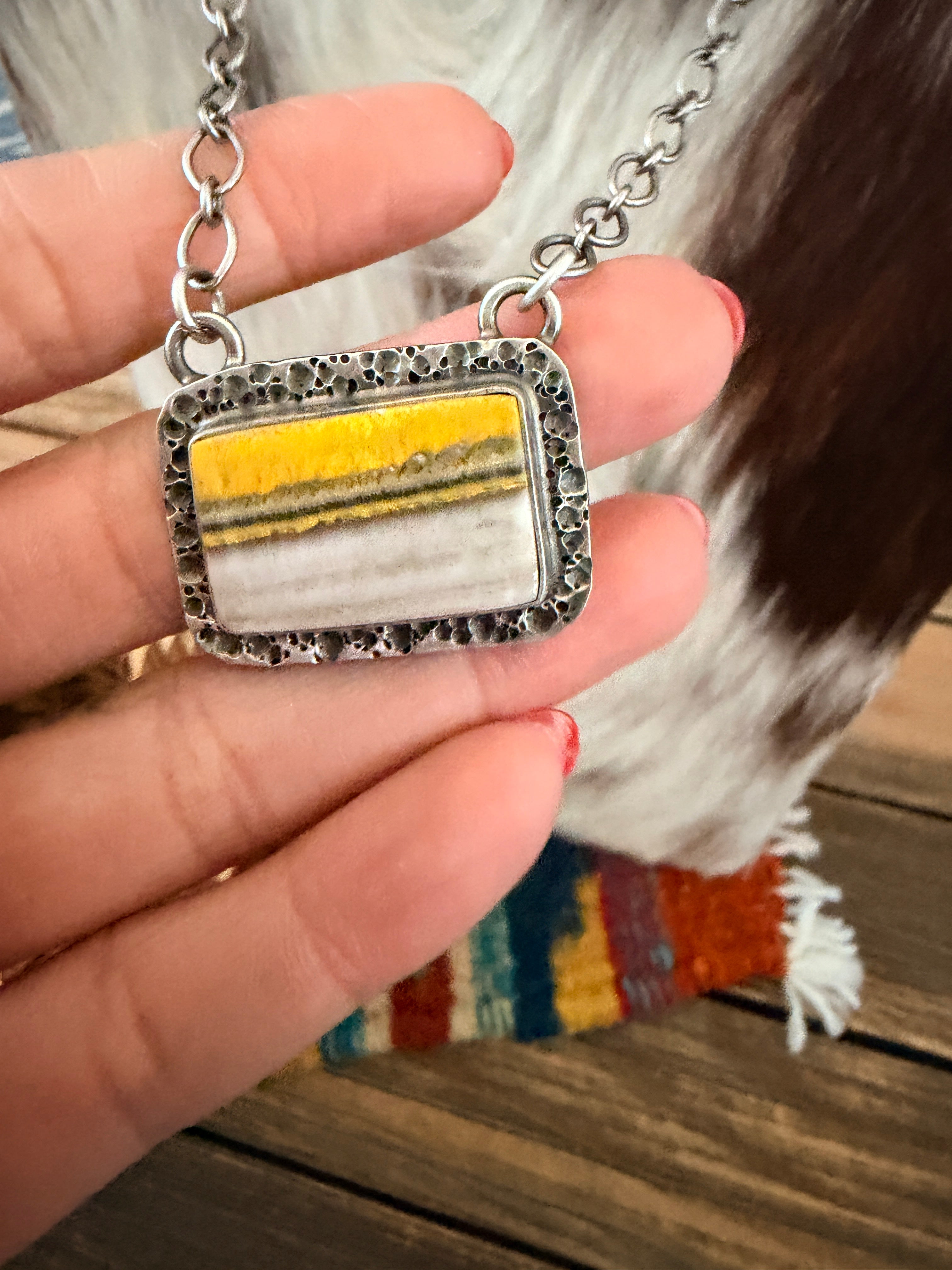 Handcrafted Bumblebee & Sterling Silver 18” Necklace by Russell Sam