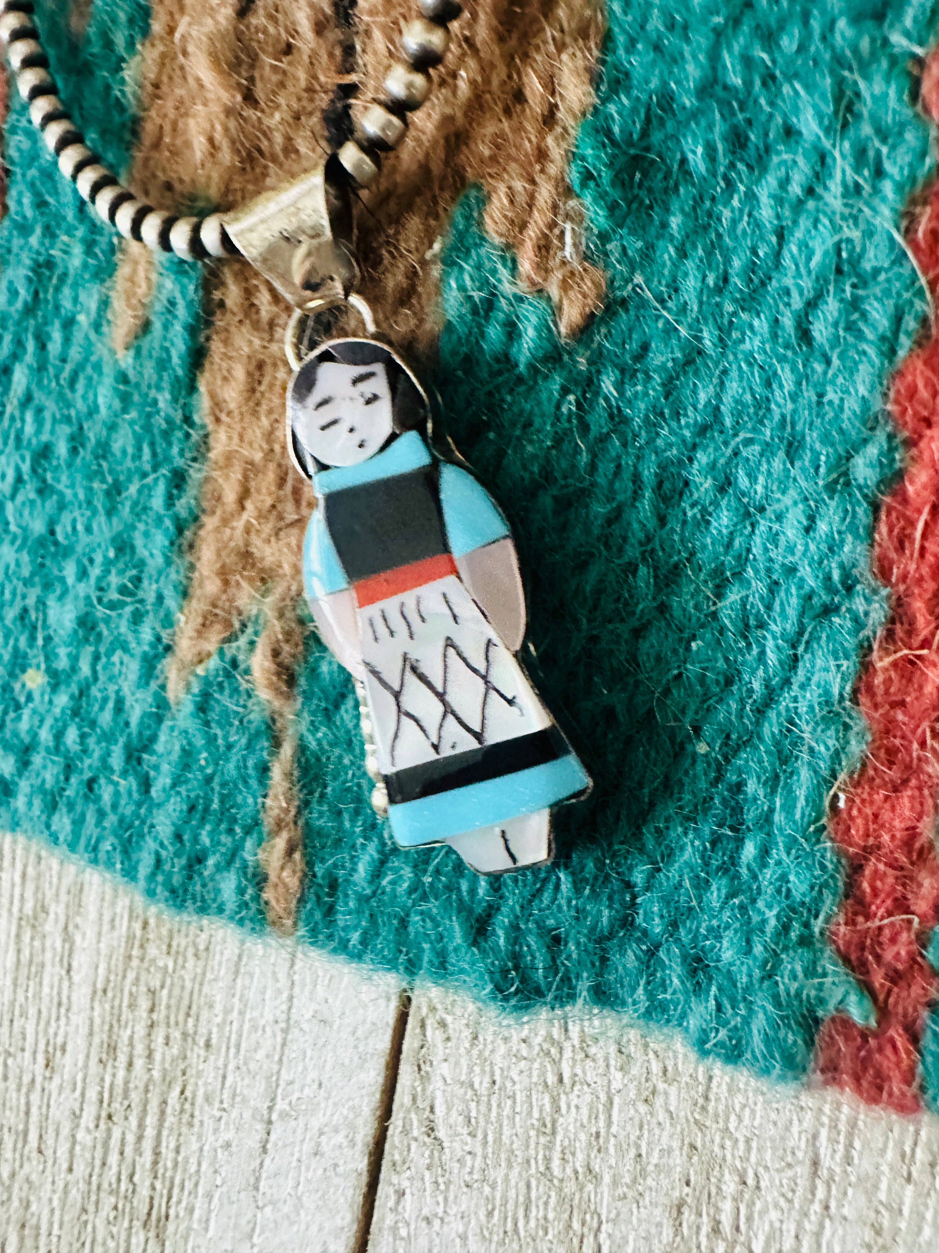 Handcrafted Multi Stone & Sterling Silver Inlay Maiden Pendant