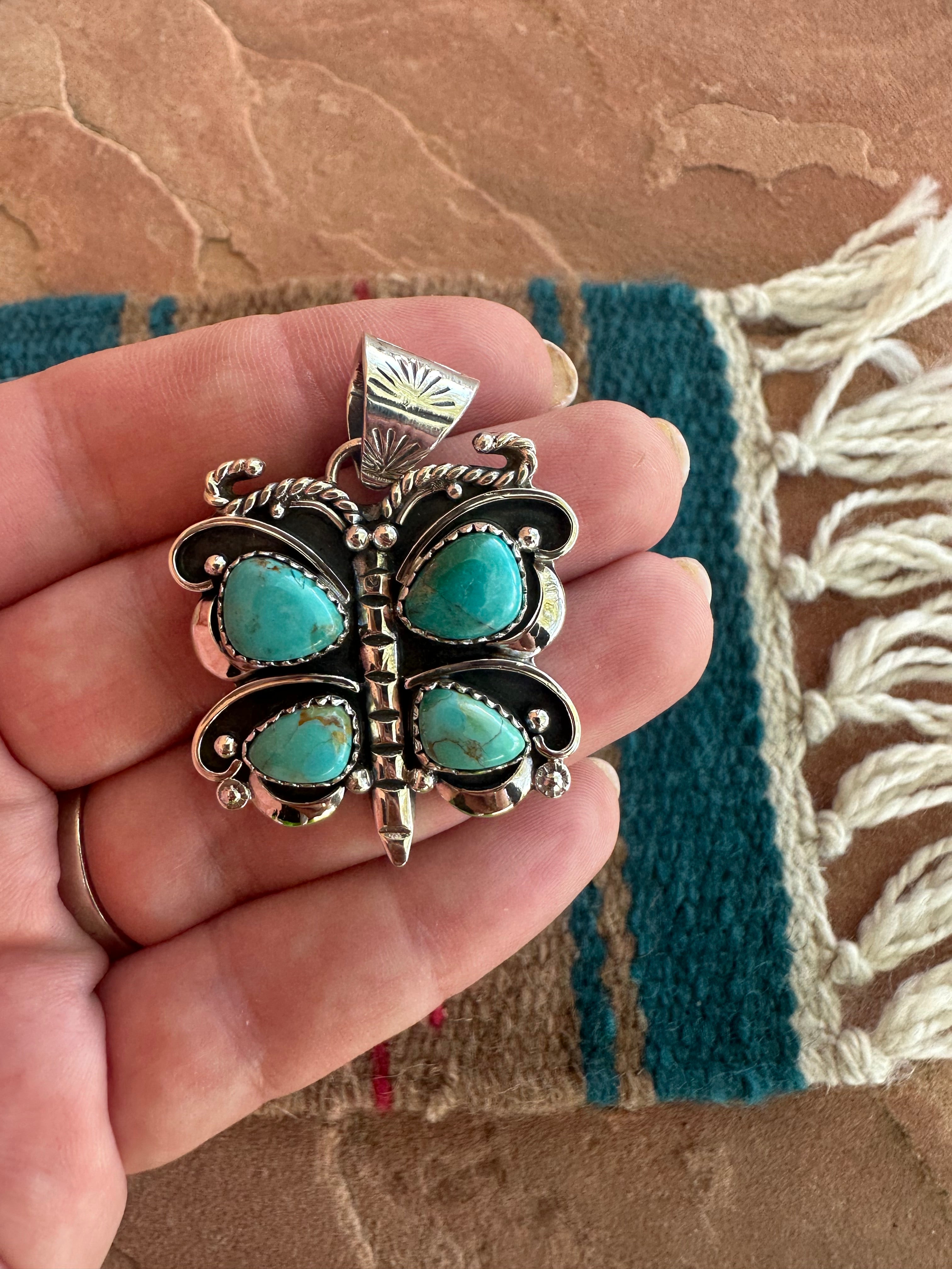 Beautiful Handmade Sterling Silver & Turquoise Butterfly Pendant