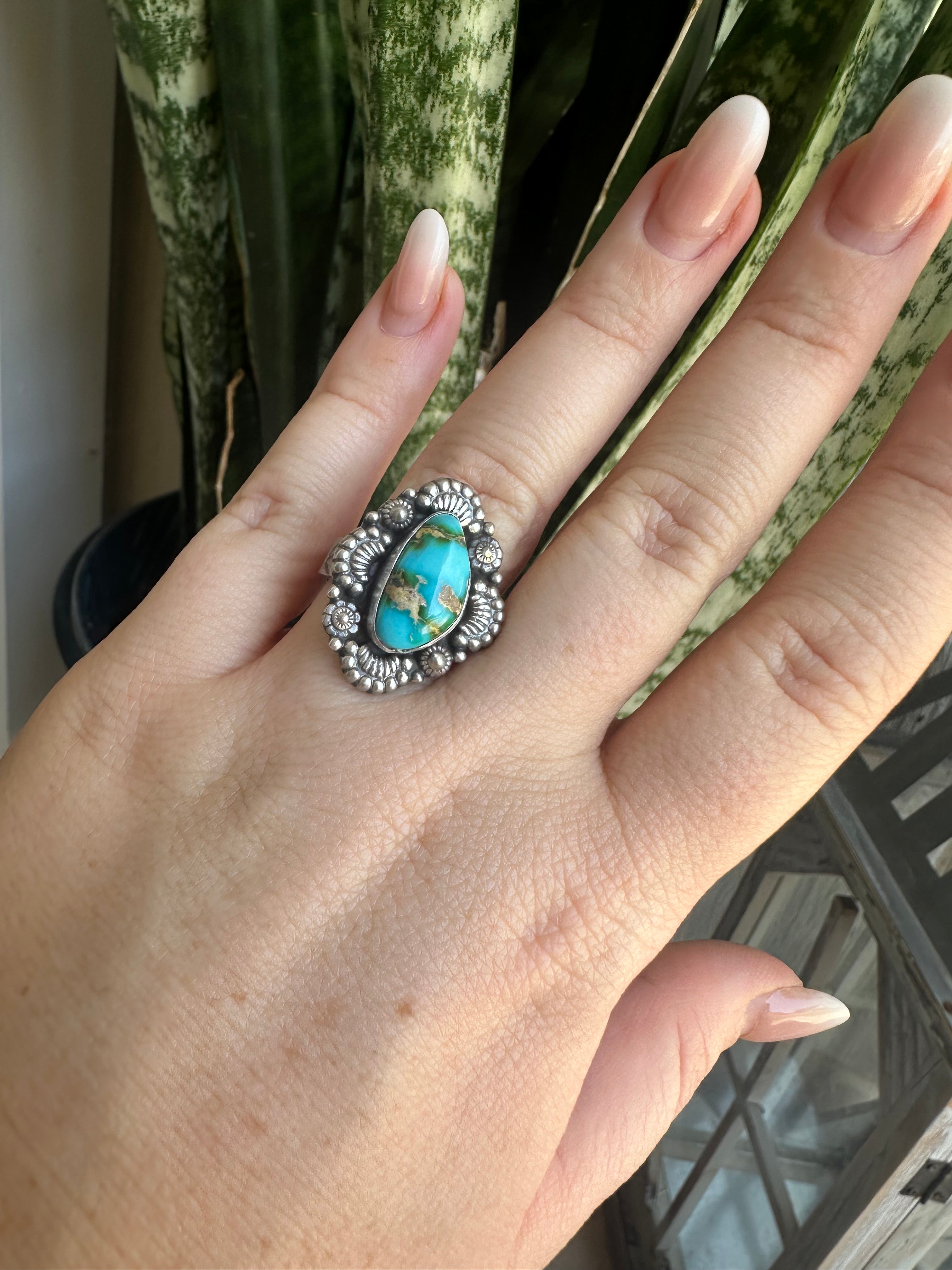 Beautiful Handmade Sonoran Mountain Turquoise And Sterling Silver Adjustable Ring