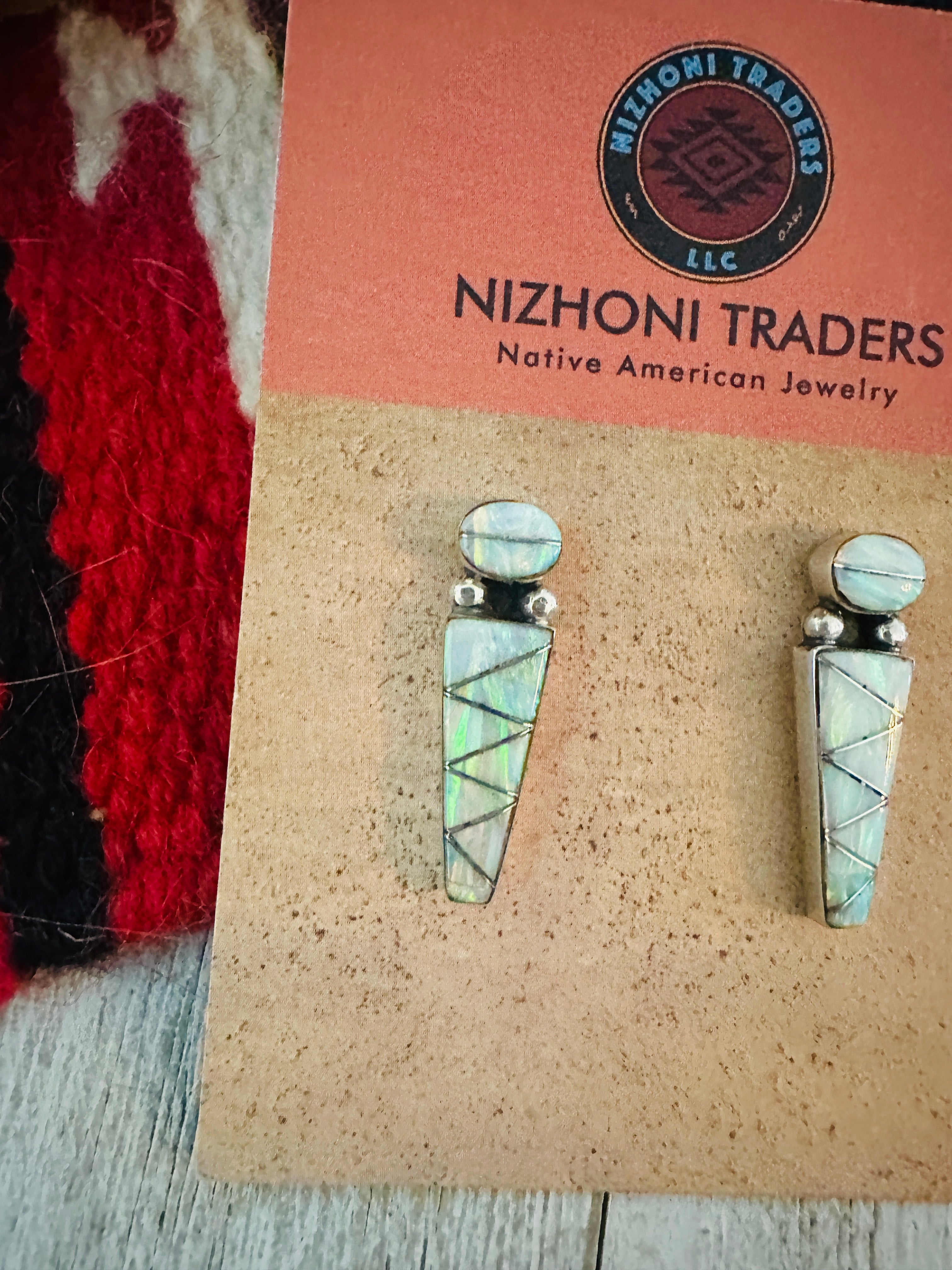 Navajo Opal & Sterling Silver Inlay Dangle Earrings