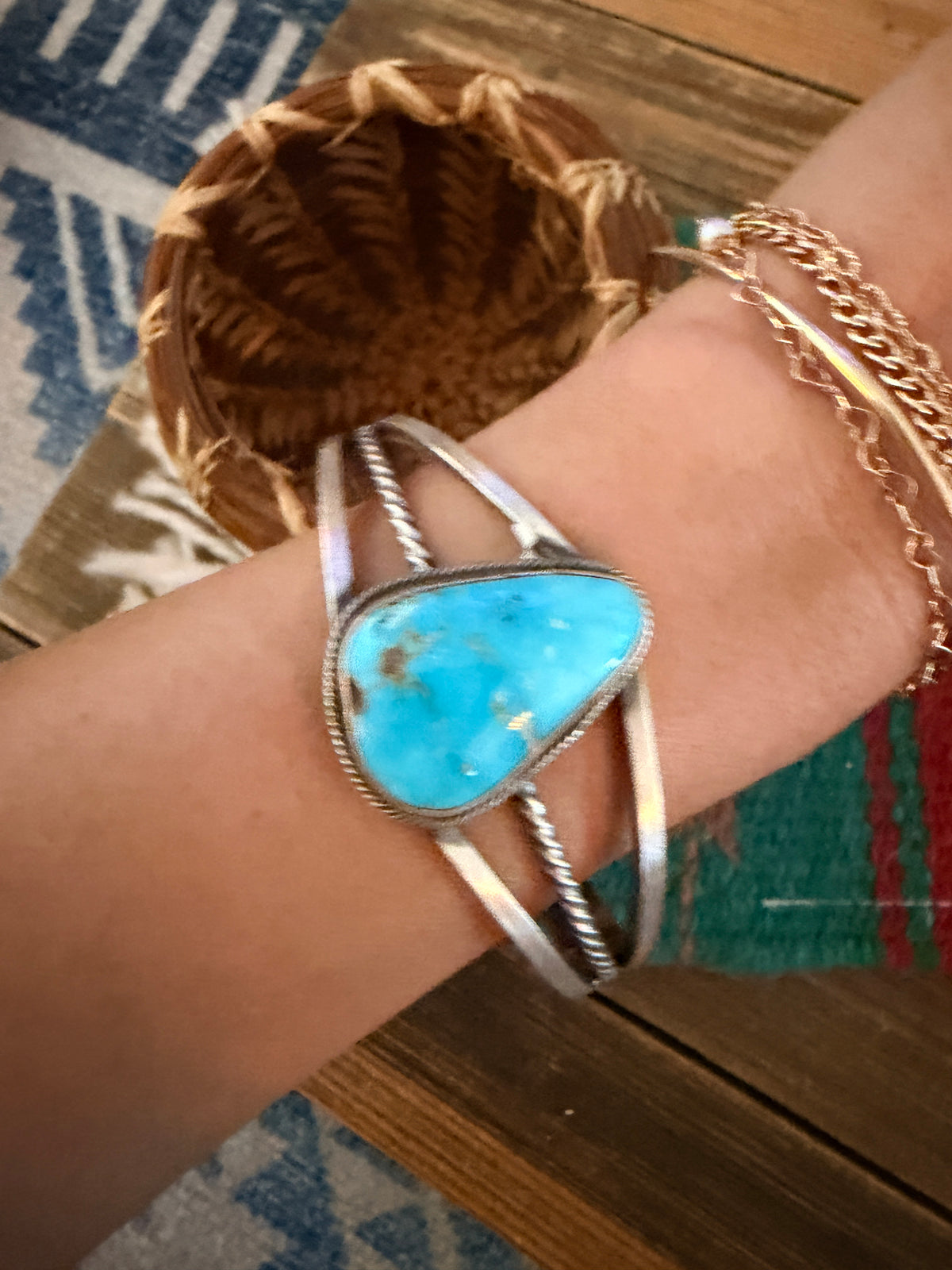 Handcrafted Sterling Silver and Turquoise Cuff Bracelet by Paul Livingston