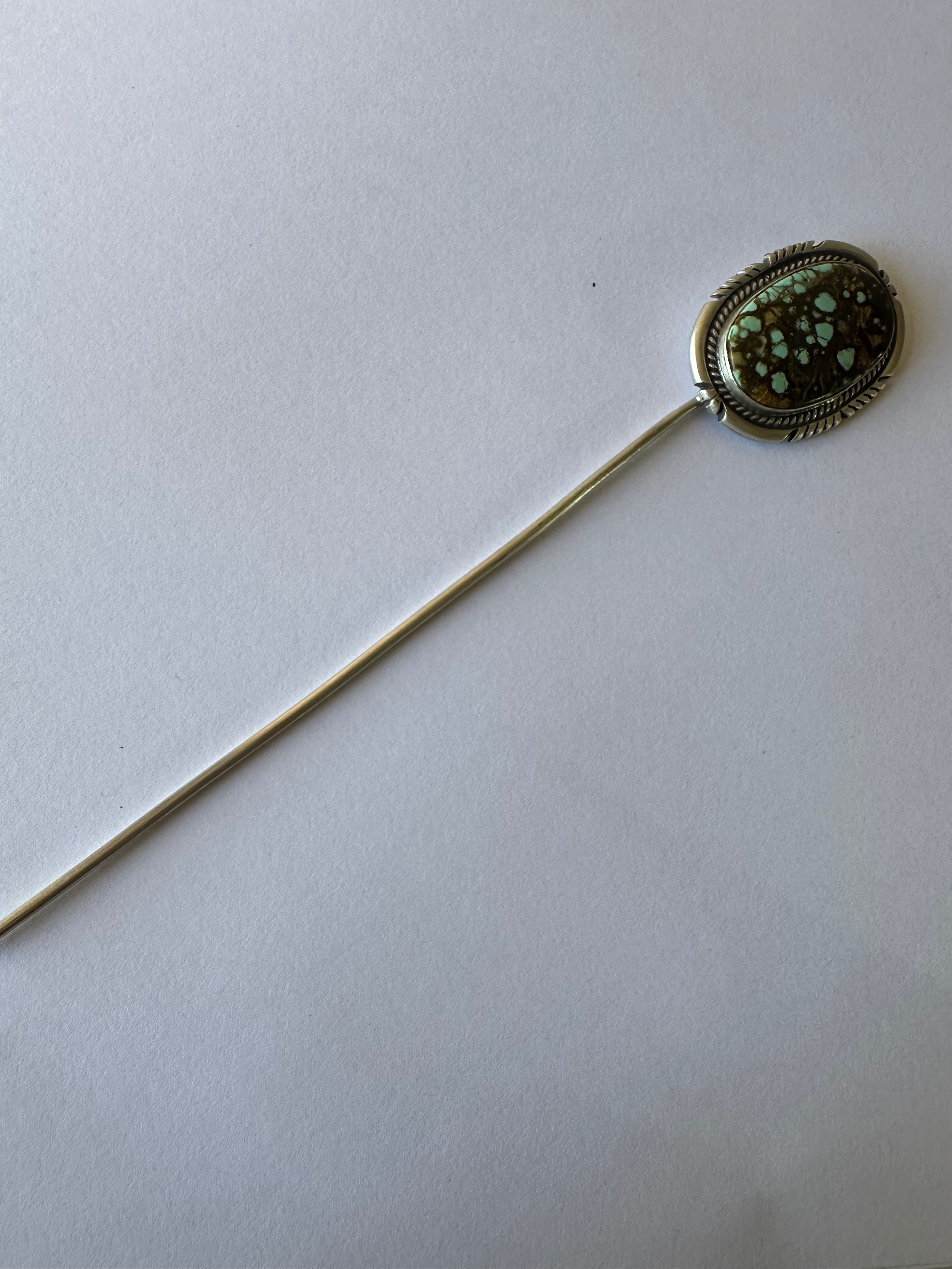 Navajo Turquoise & Sterling Silver Hair Pin Signed