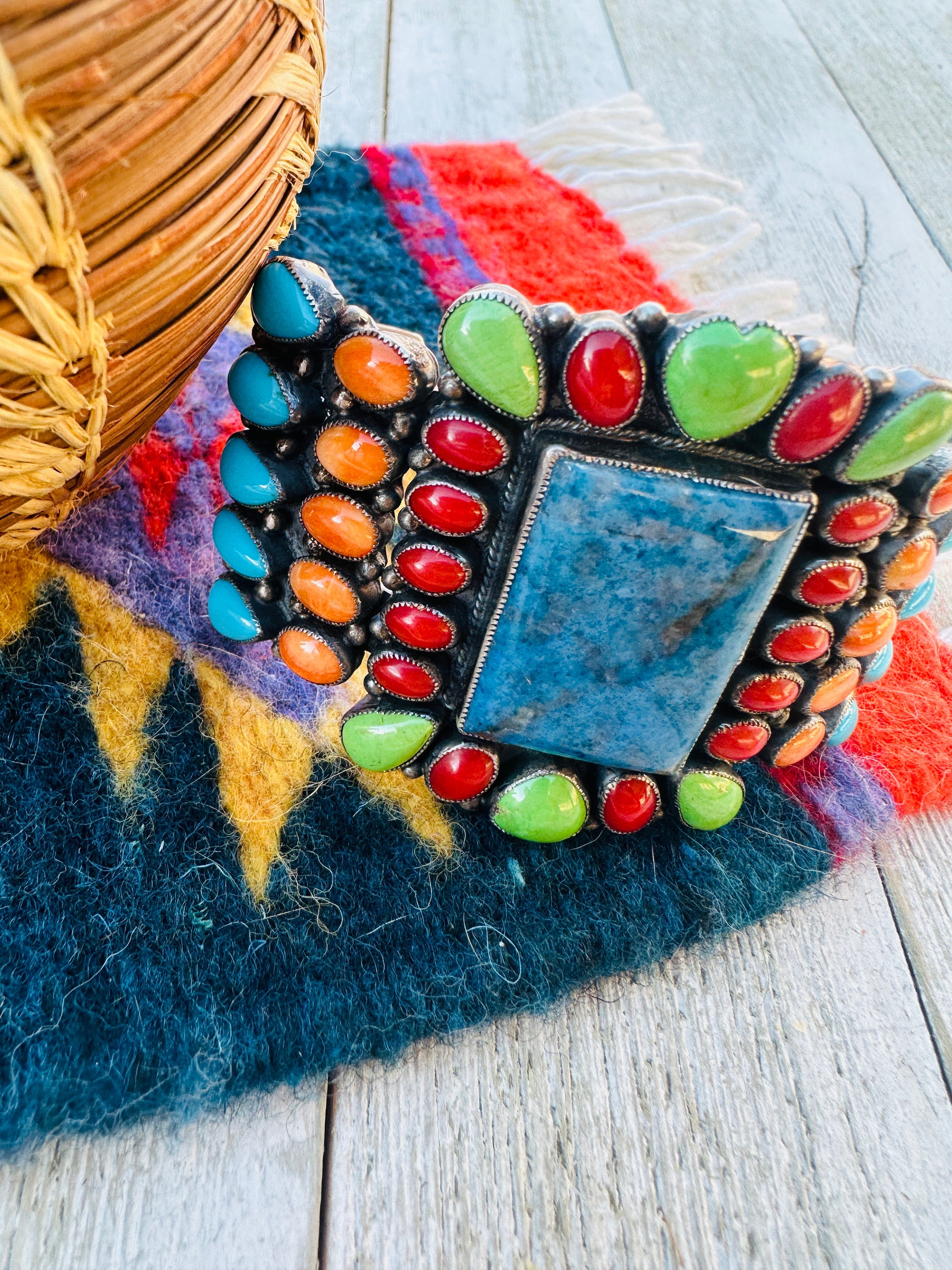 Handcrafted Multi Stone & Sterling Silver Cluster Cuff Bracelet by Don Lucas