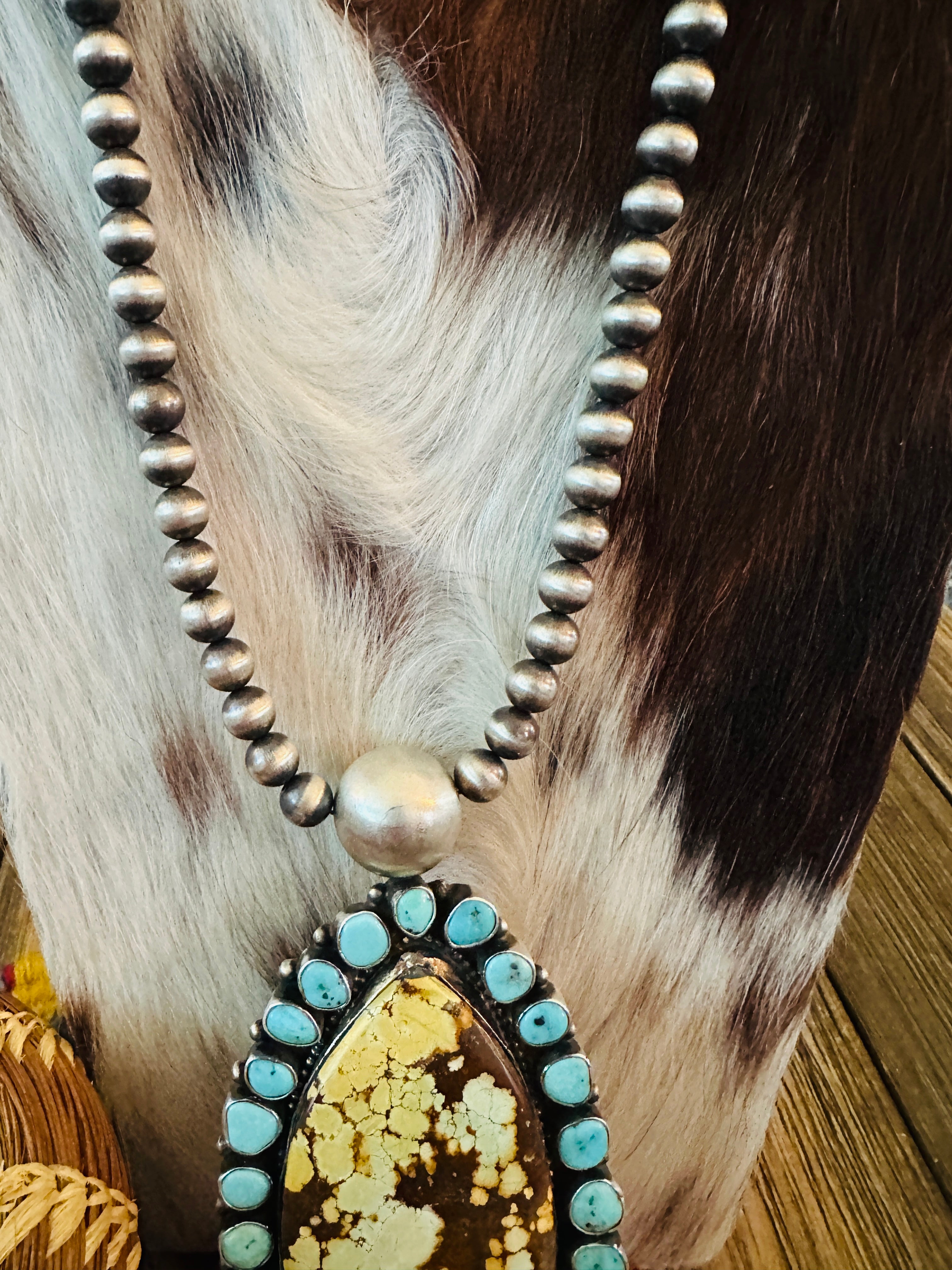 Handcrafted Turquoise & Sterling Silver Cluster Beaded Necklace by Sheila Becenti