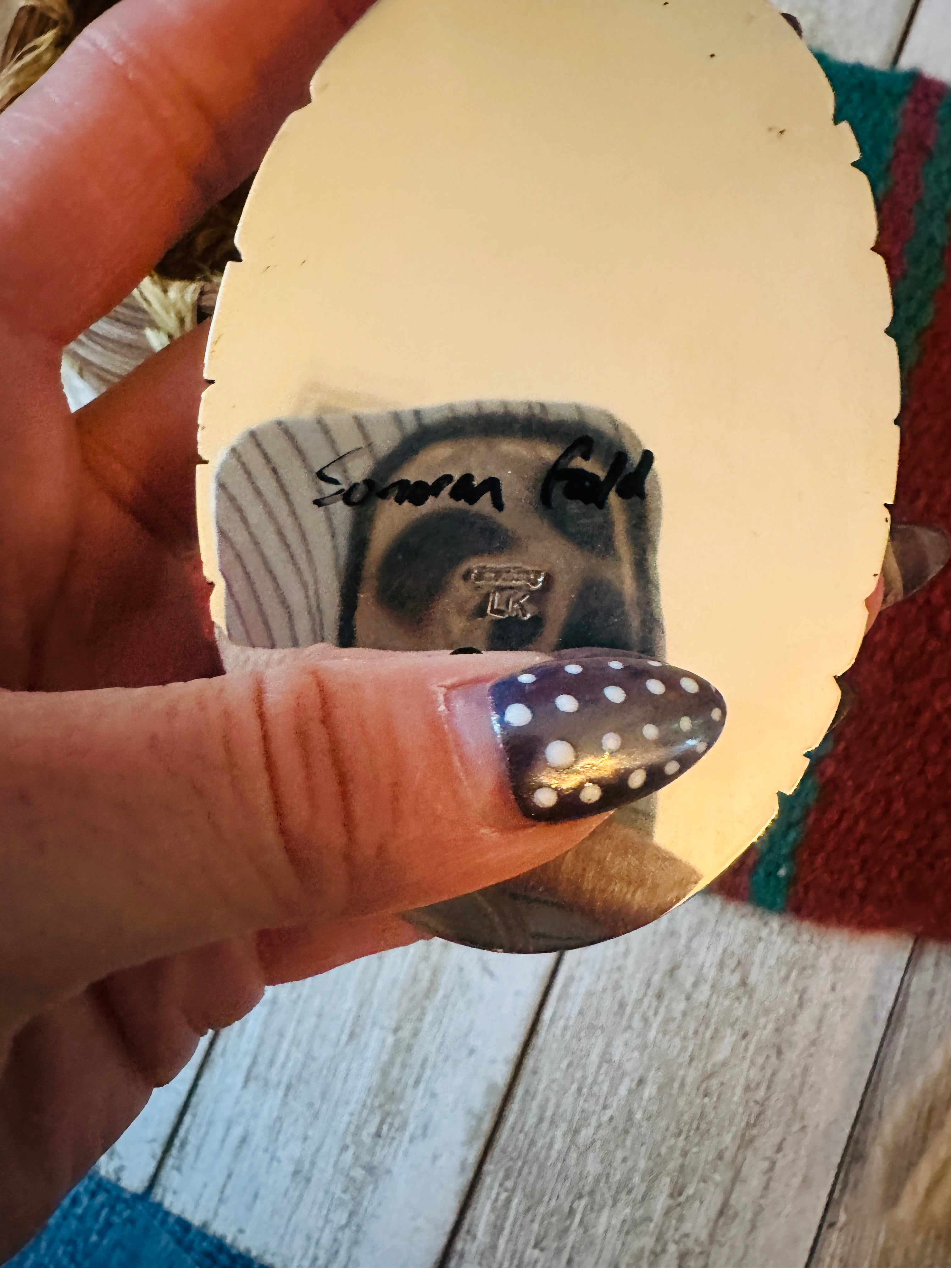 Handcrafted Sonoran Gold Turquoise &  Sterling Silver Pendant, Signed LK