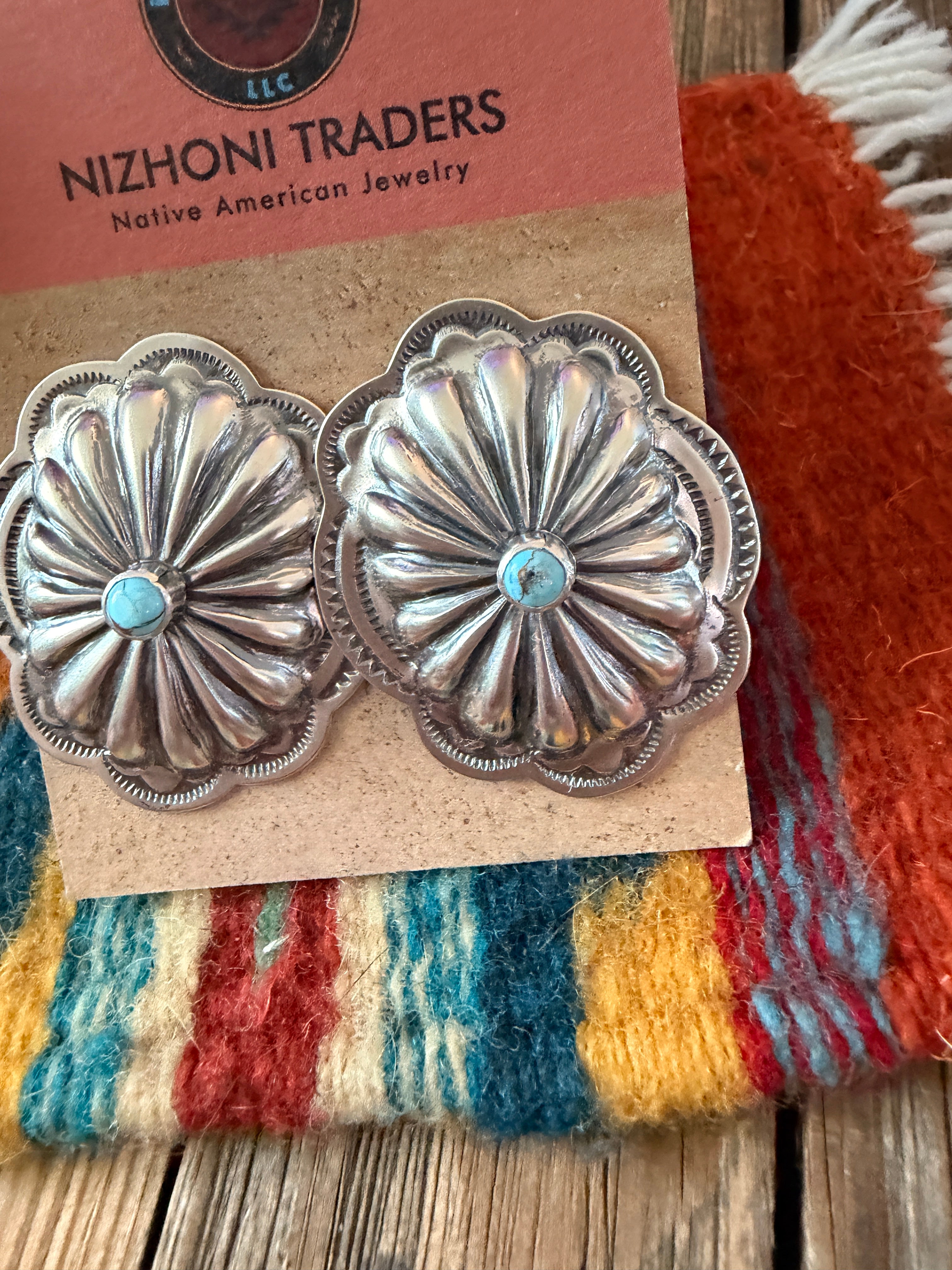 Handcrafted Turquoise & Sterling Silver Concho Post Earrings