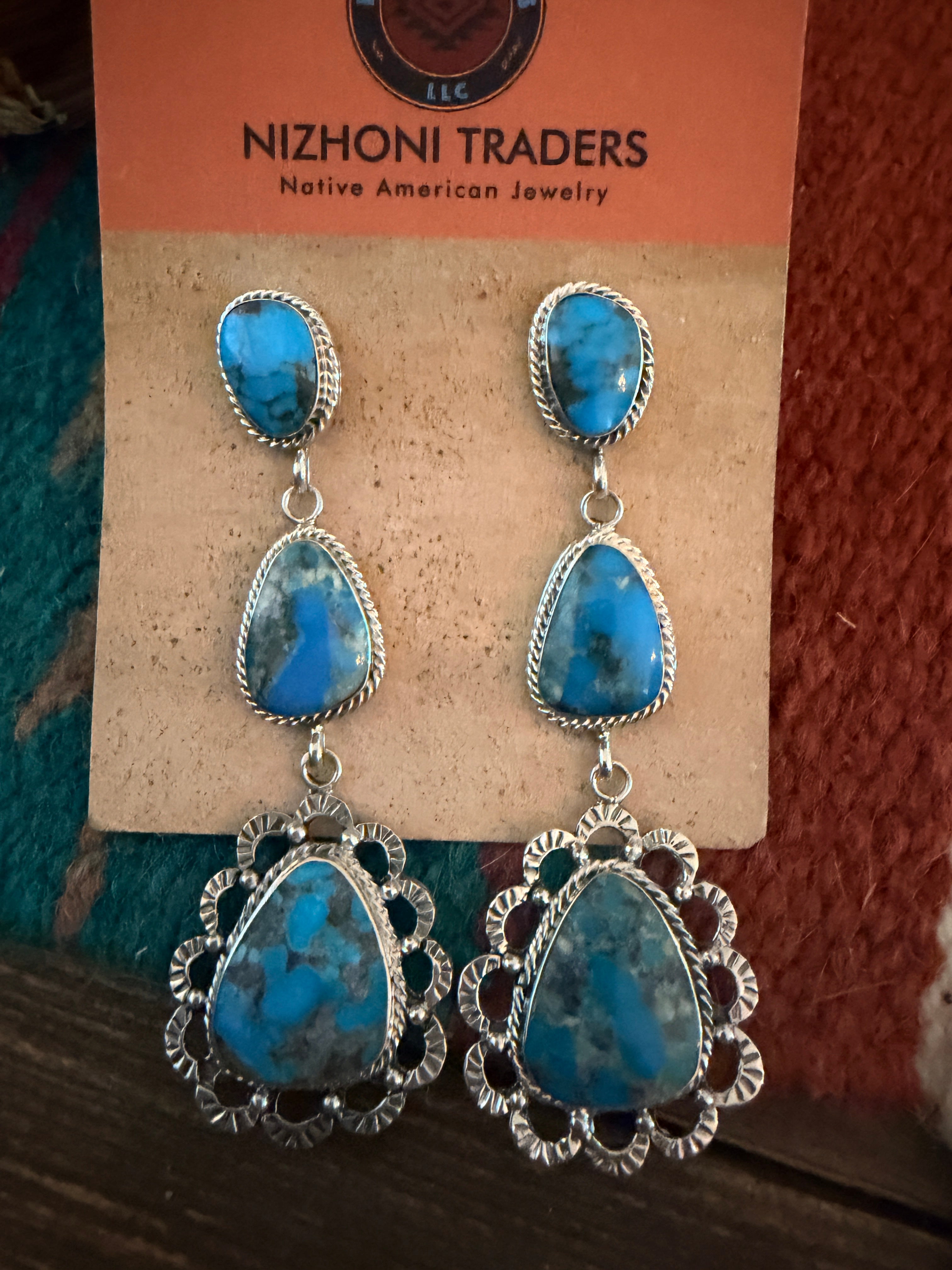 Handcrafted Turquoise & Sterling Silver Dangle Earrings
