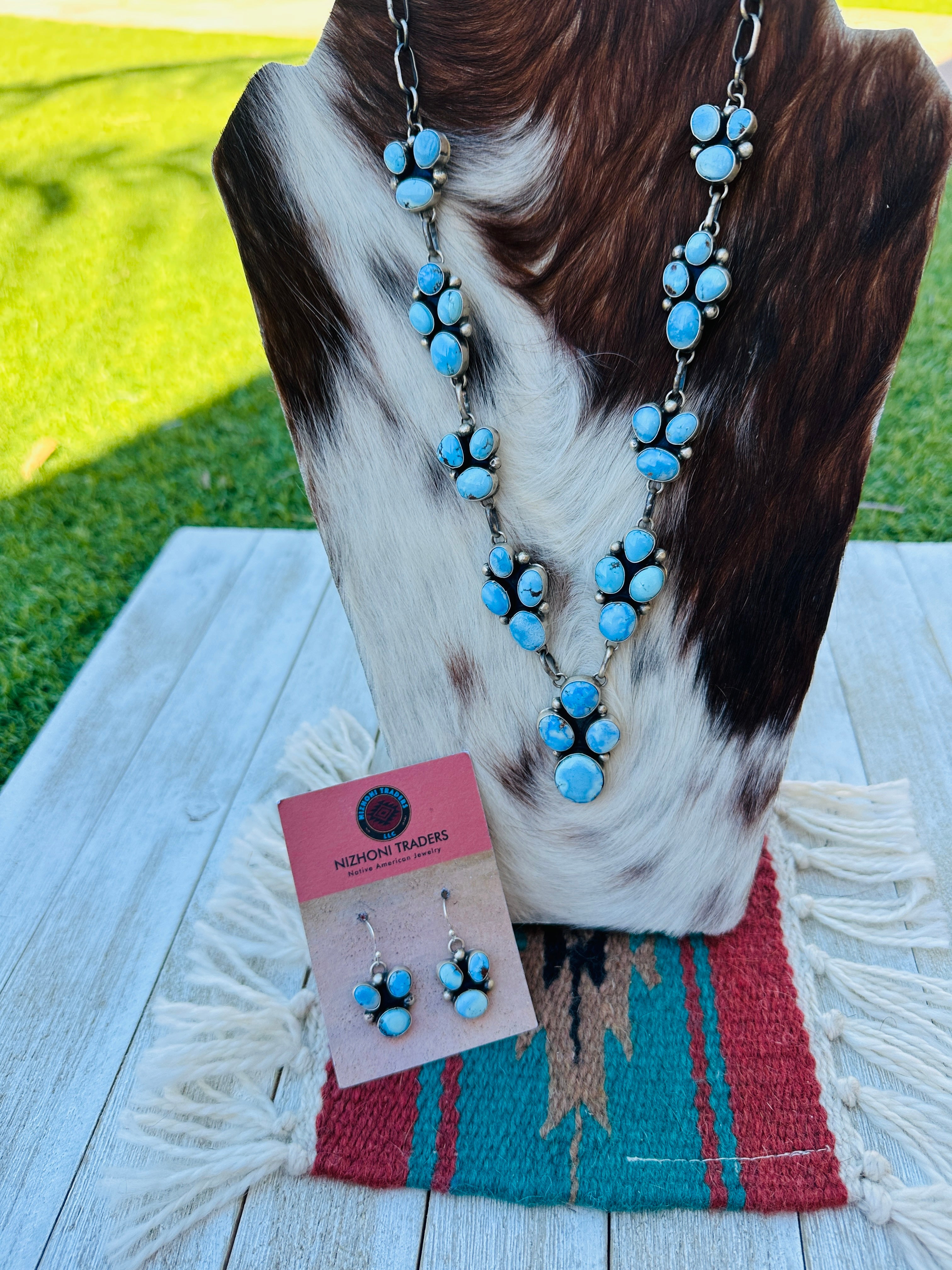 Handcrafted Golden Hills Turquoise & Sterling Silver Necklace and Earring Set by Louise Jim