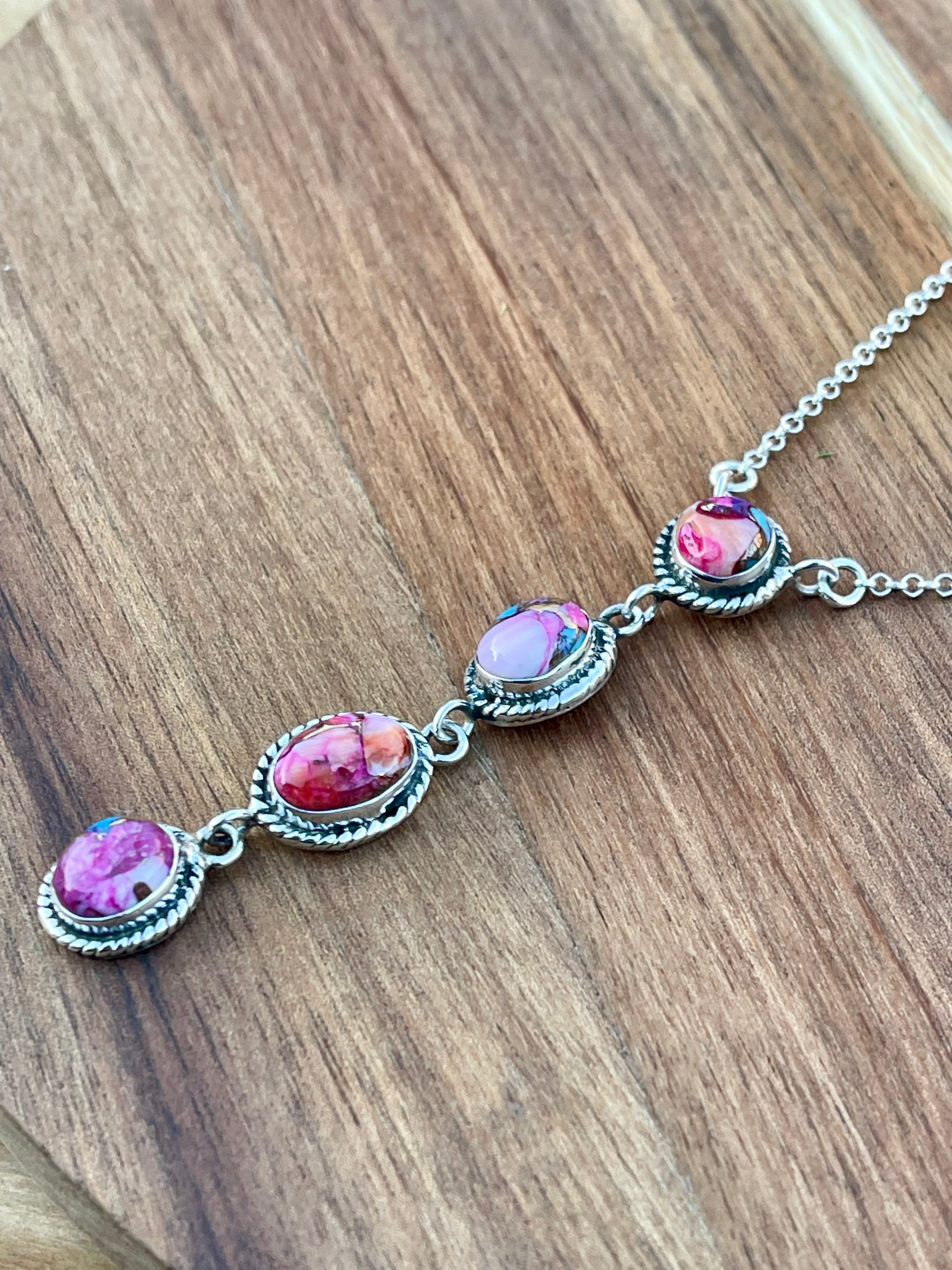 Handmade Sterling Silver & Pink Dream Mojave 4 Stone Necklace