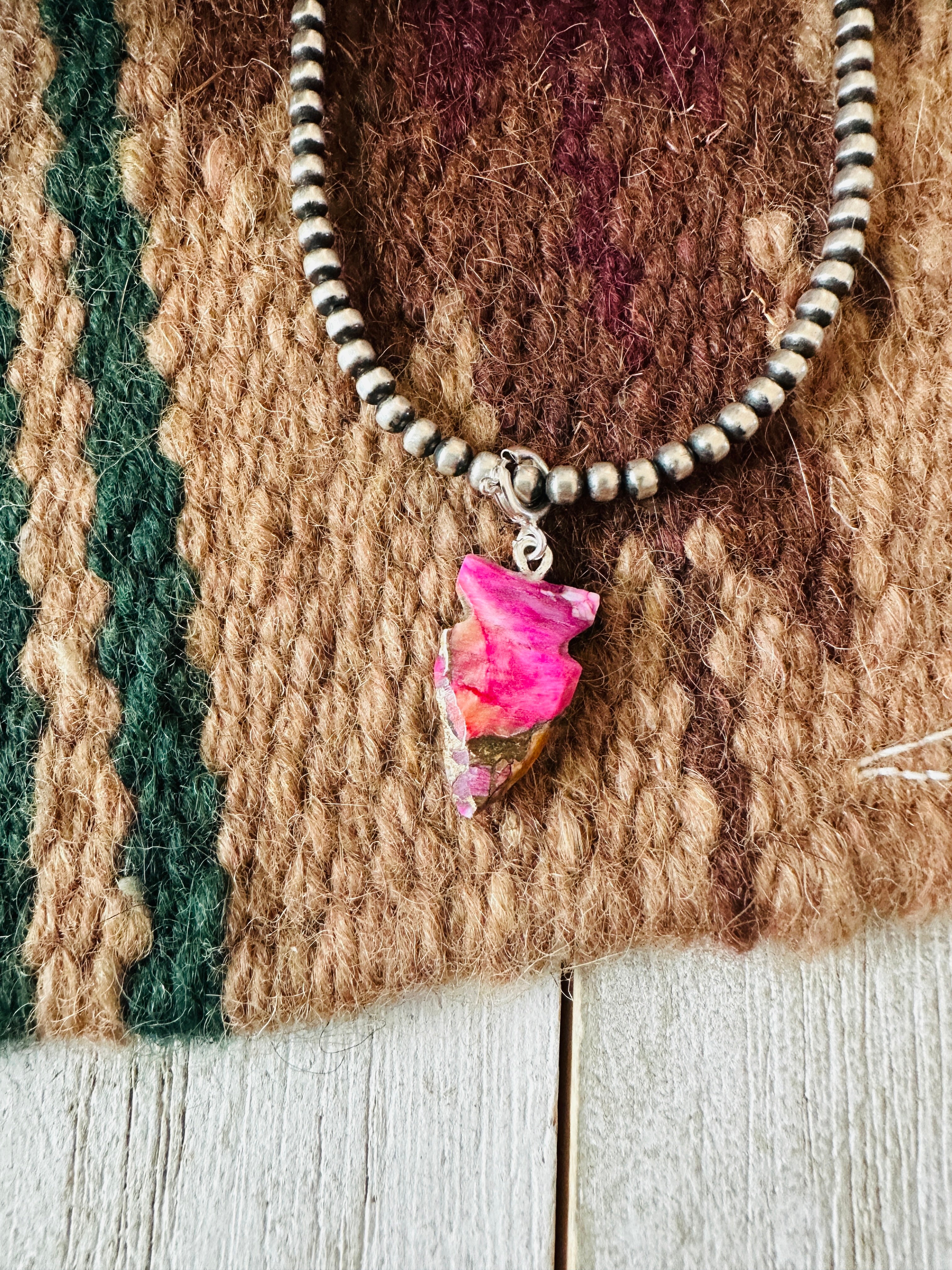 Handcrafted Hand Carved Pink Mojave Arrowhead Charm