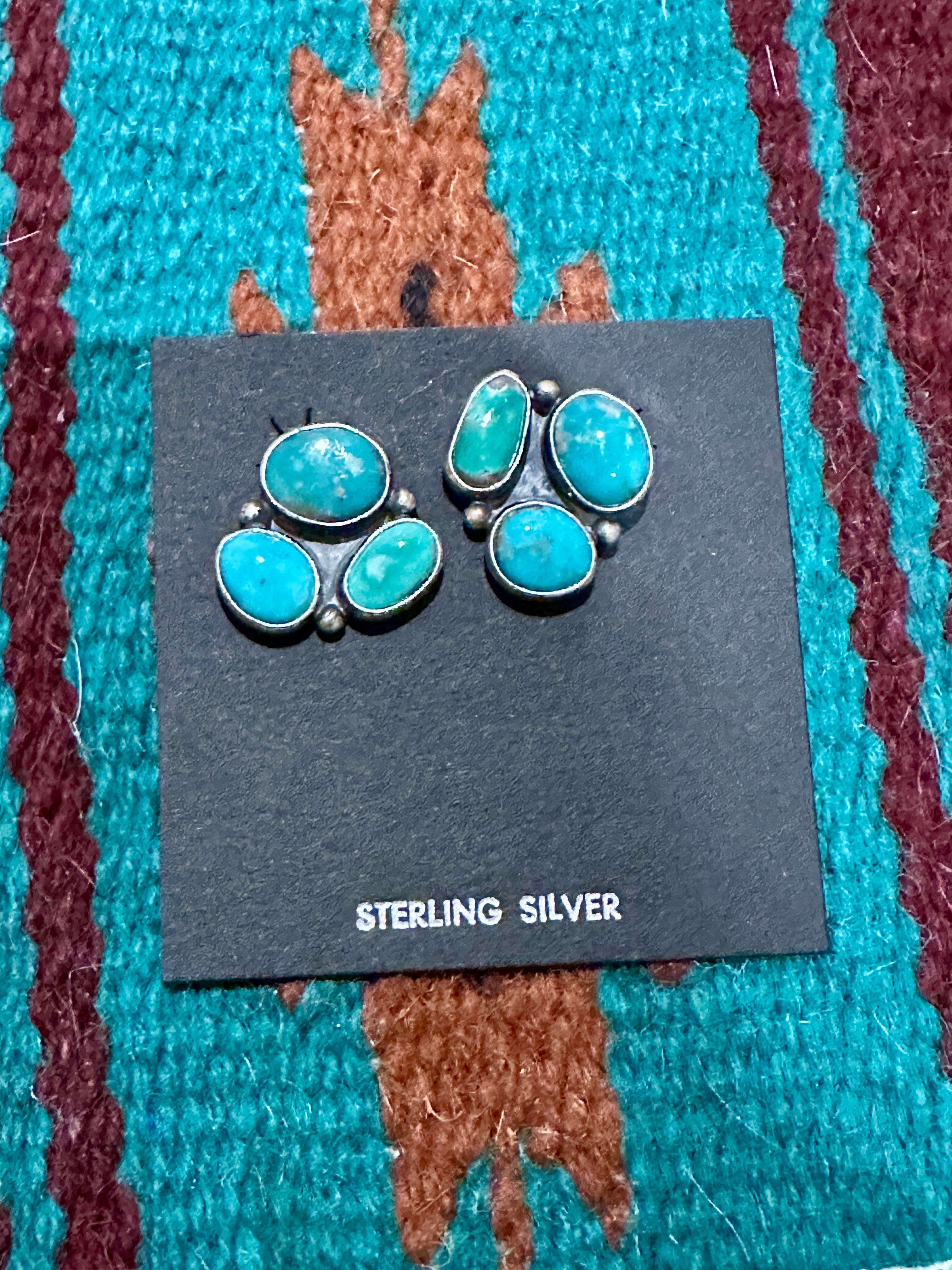 Handcrafted Sterling Silver & Turquoise 3 Stone Post Earrings