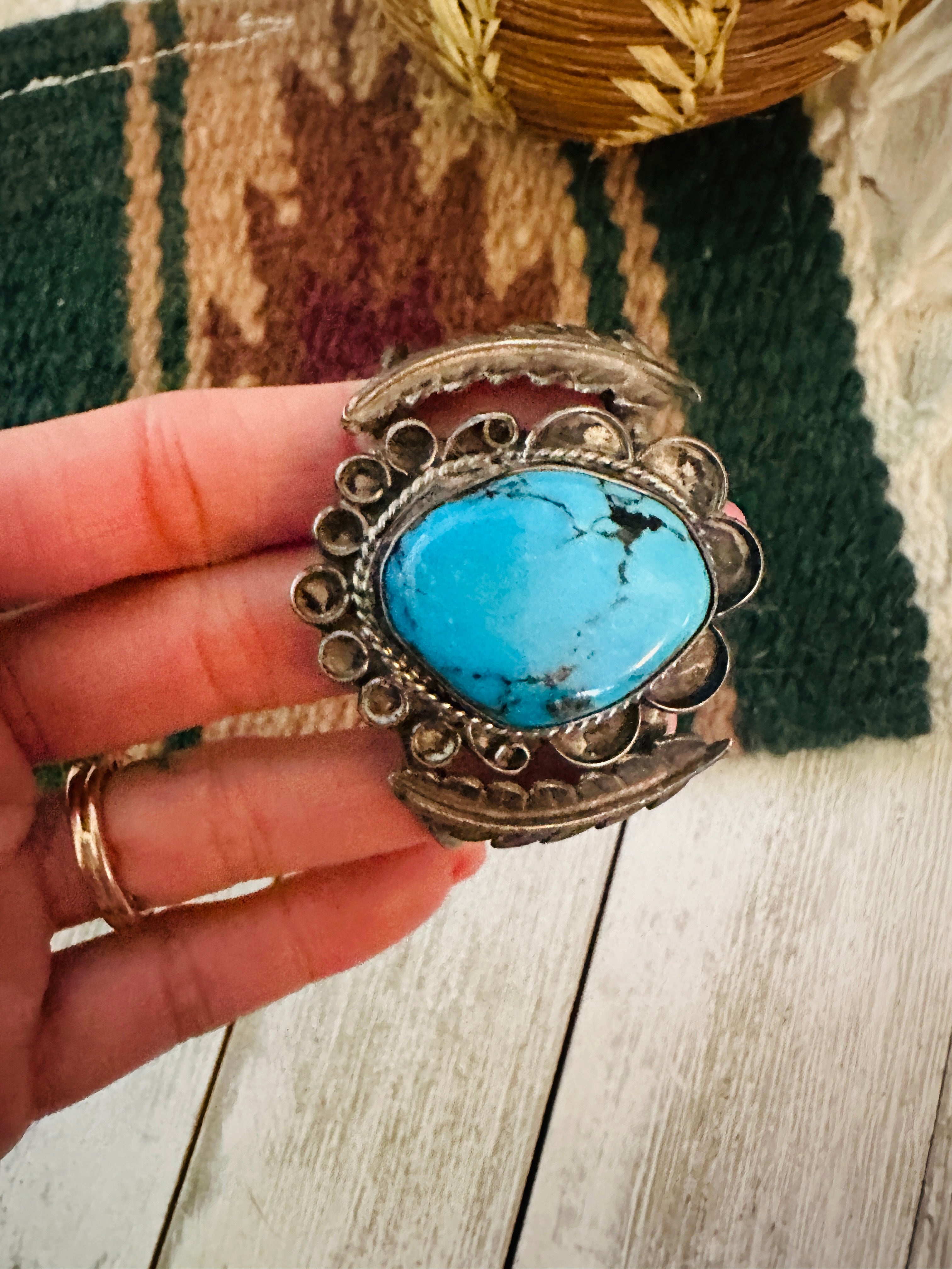 Handcrafted Old Pawn Turquoise & Sterling Silver Cuff Bracelet