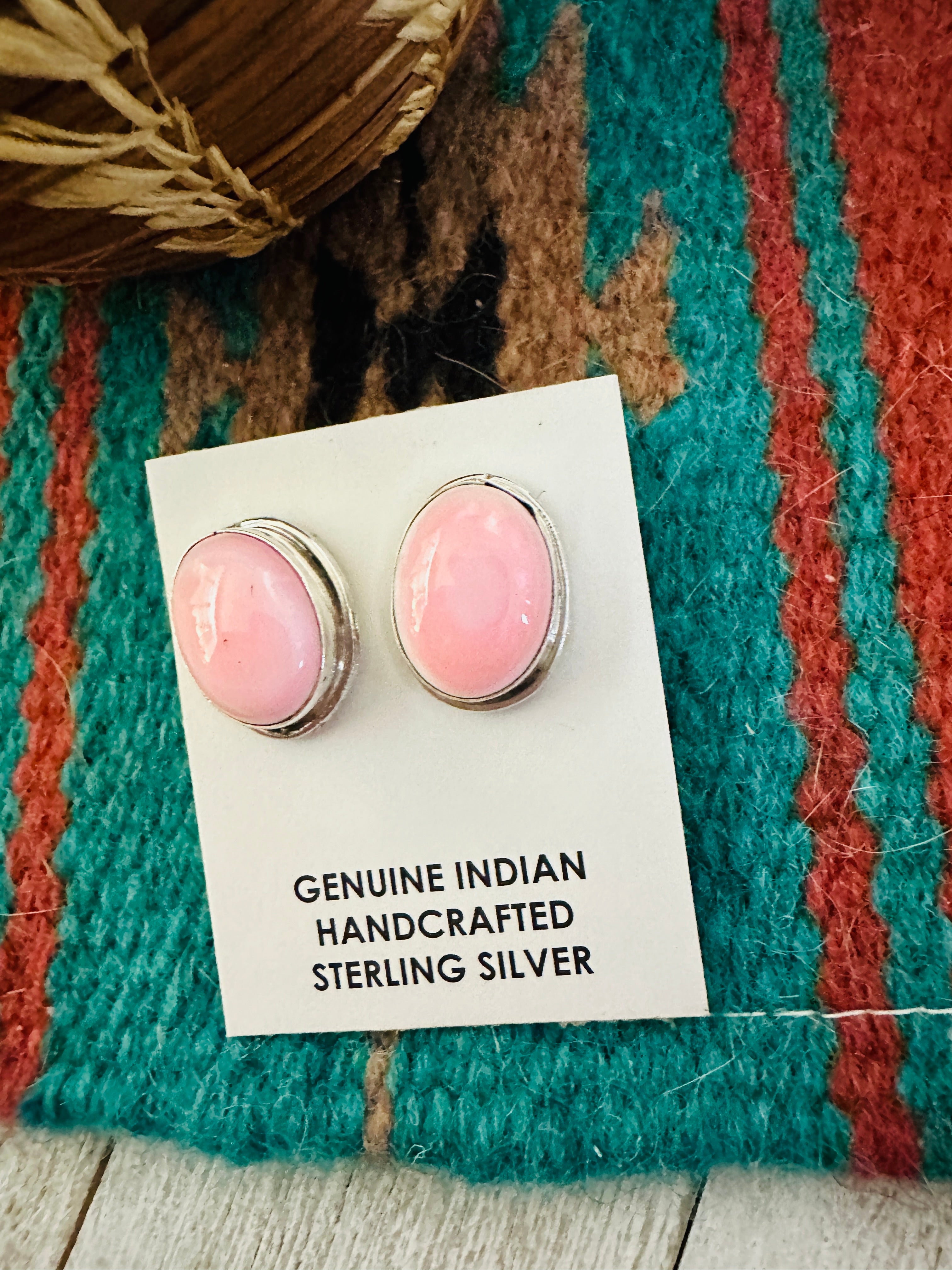 Navajo Sterling Silver & Queen Pink Conch Post Earrings