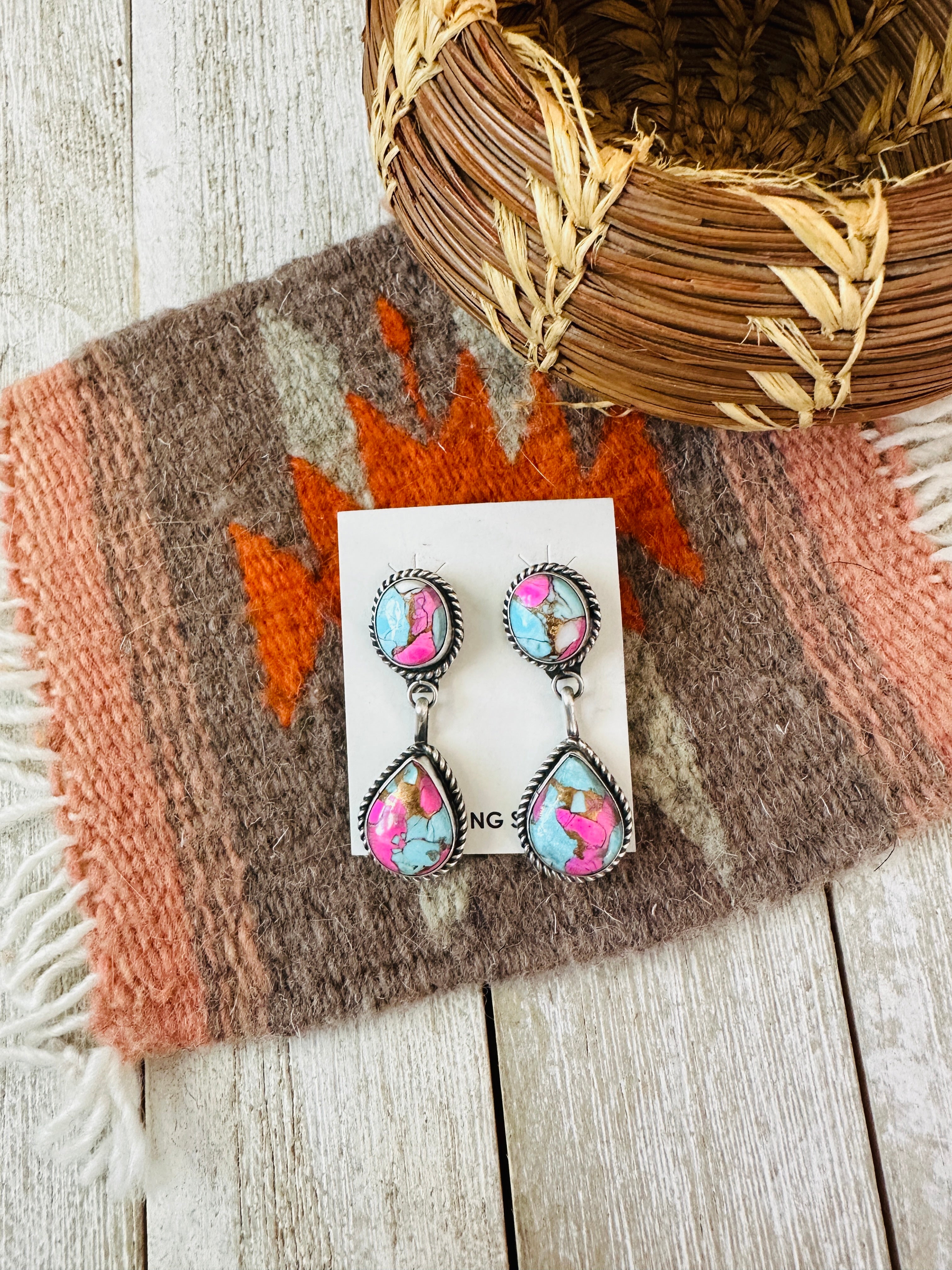 Handcrafted Cotton Candy and Sterling Silver Dangle Earrings