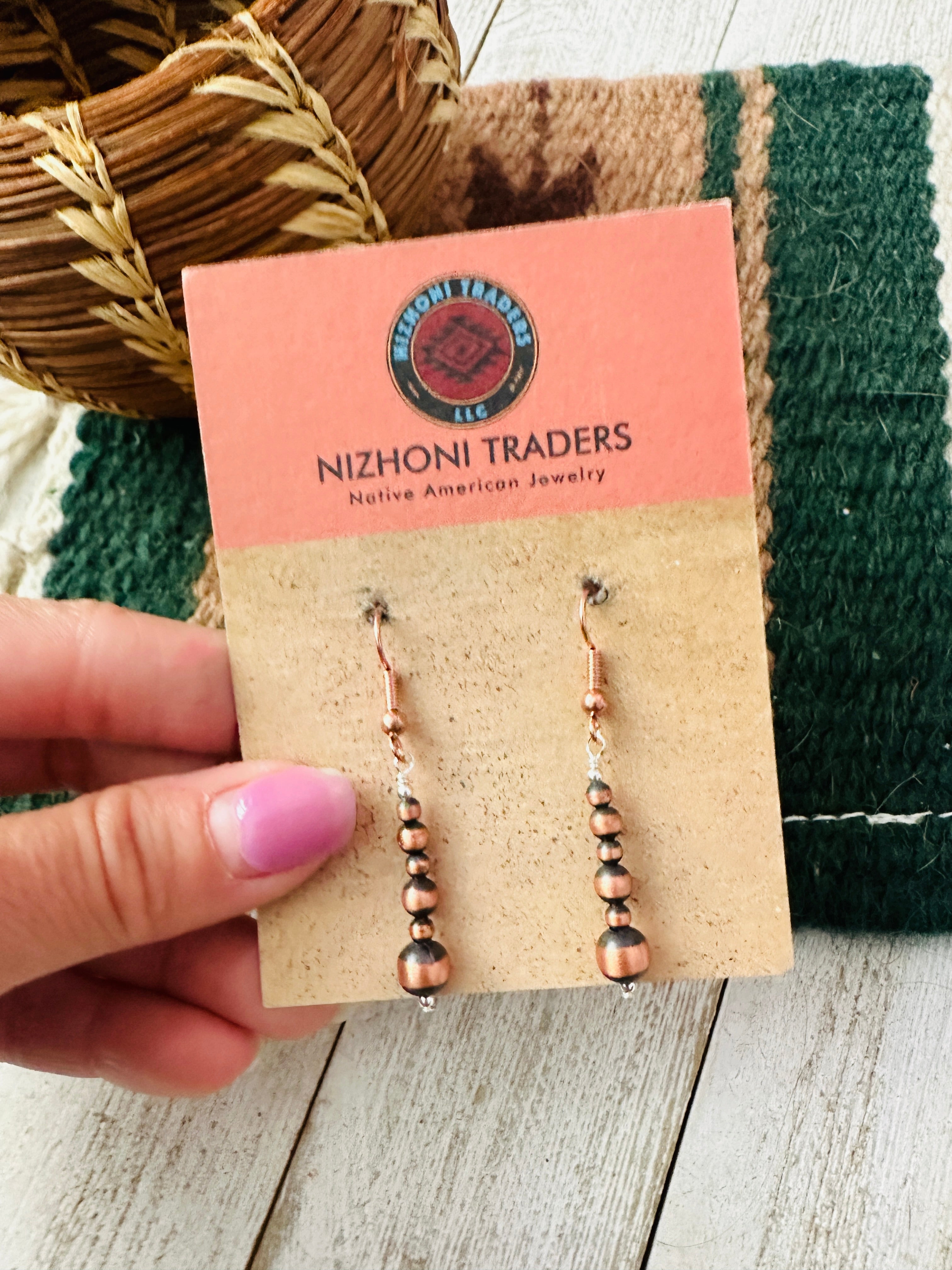 Navajo Copper Beaded Dangle Earrings